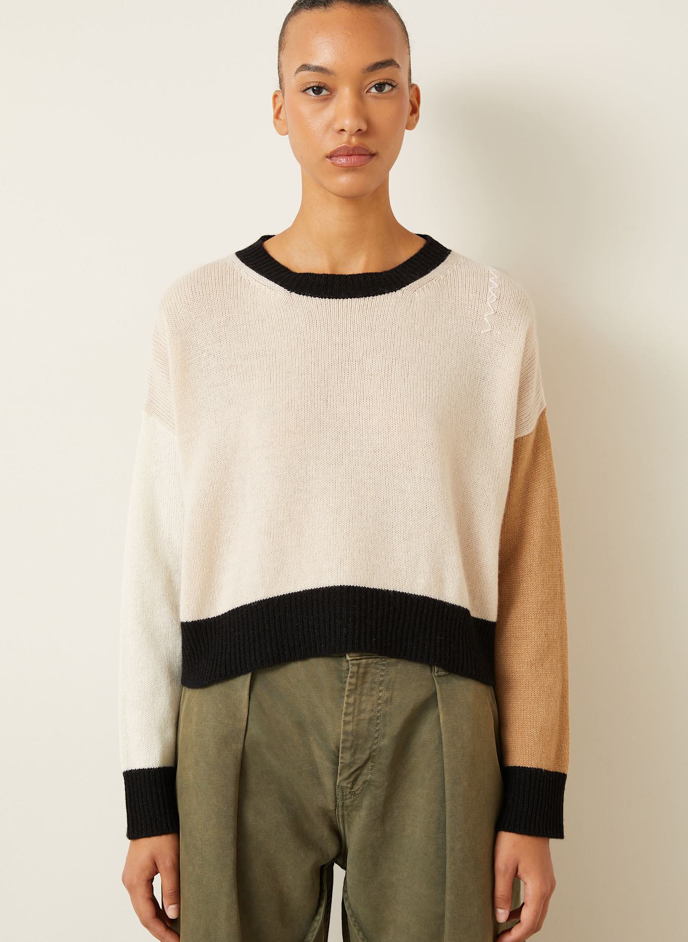 MARNI Cashmere sweater: LIGHT BROWN / CREAM / BLACK
