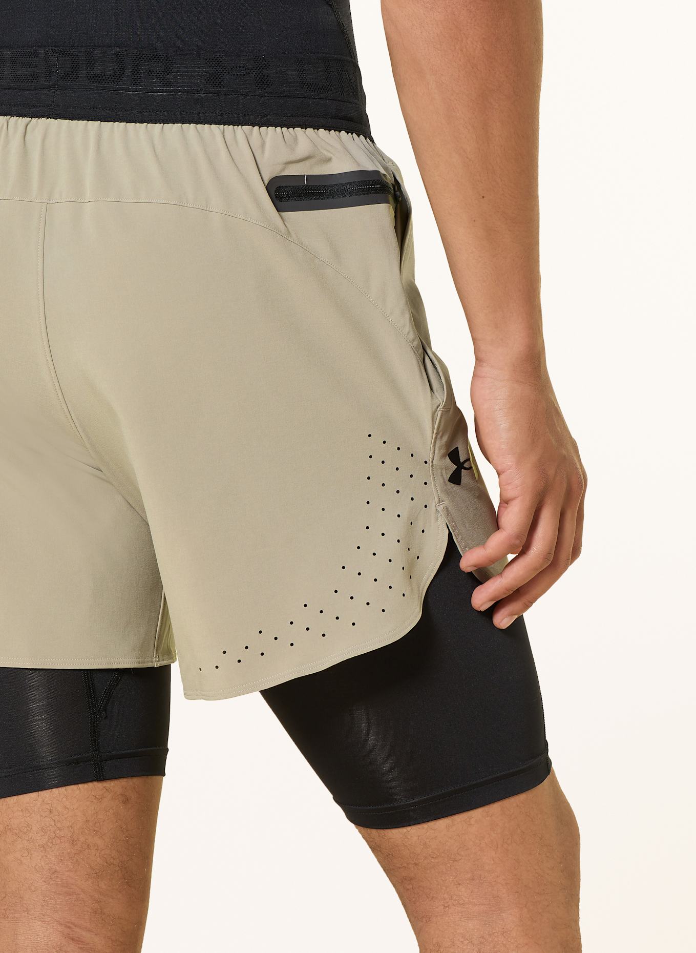 UNDER ARMOUR 2-in-1-Trainingsshorts UA VANISH ELITE: KHAKI / SCHWARZ