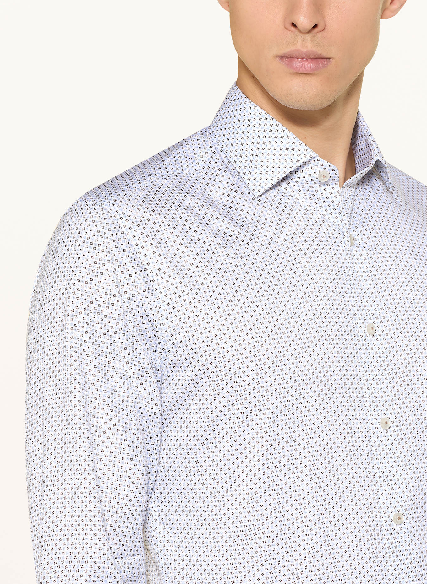 1863 by ETERNA Košile Slim Fit: TMAVĚ MODRÁ/ BÍLÁ/ TMAVĚ HNĚDÁ