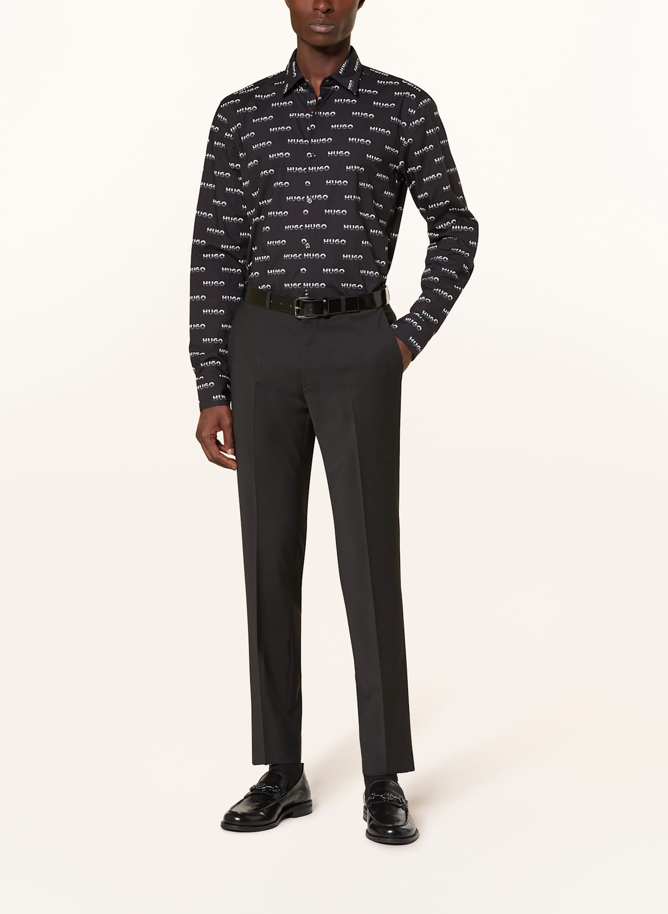 HUGO Hemd ERNO Casual Slim Fit: SCHWARZ / HELLGRAU / GRAU