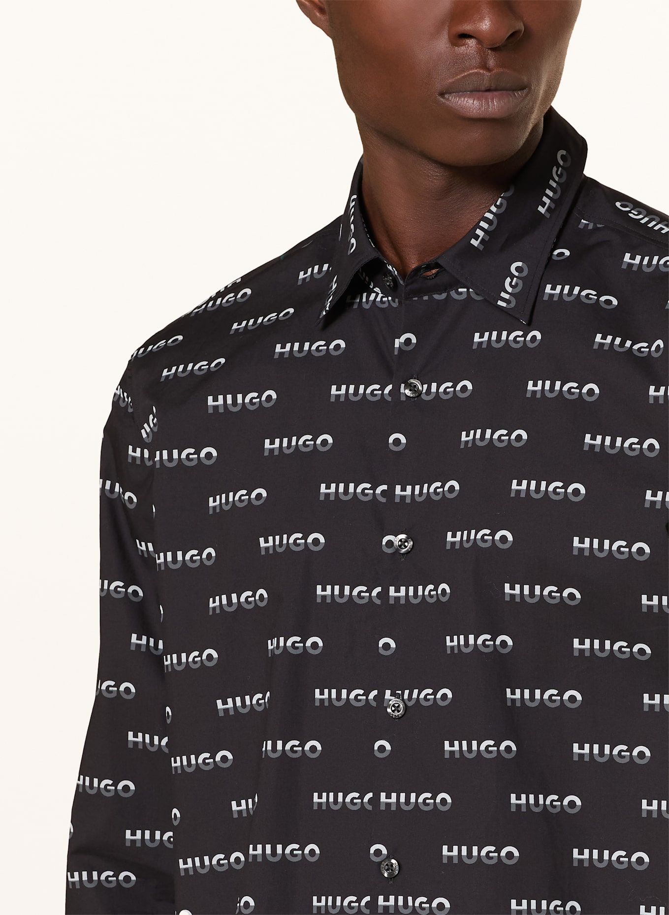 HUGO Hemd ERNO Casual Slim Fit: SCHWARZ / HELLGRAU / GRAU