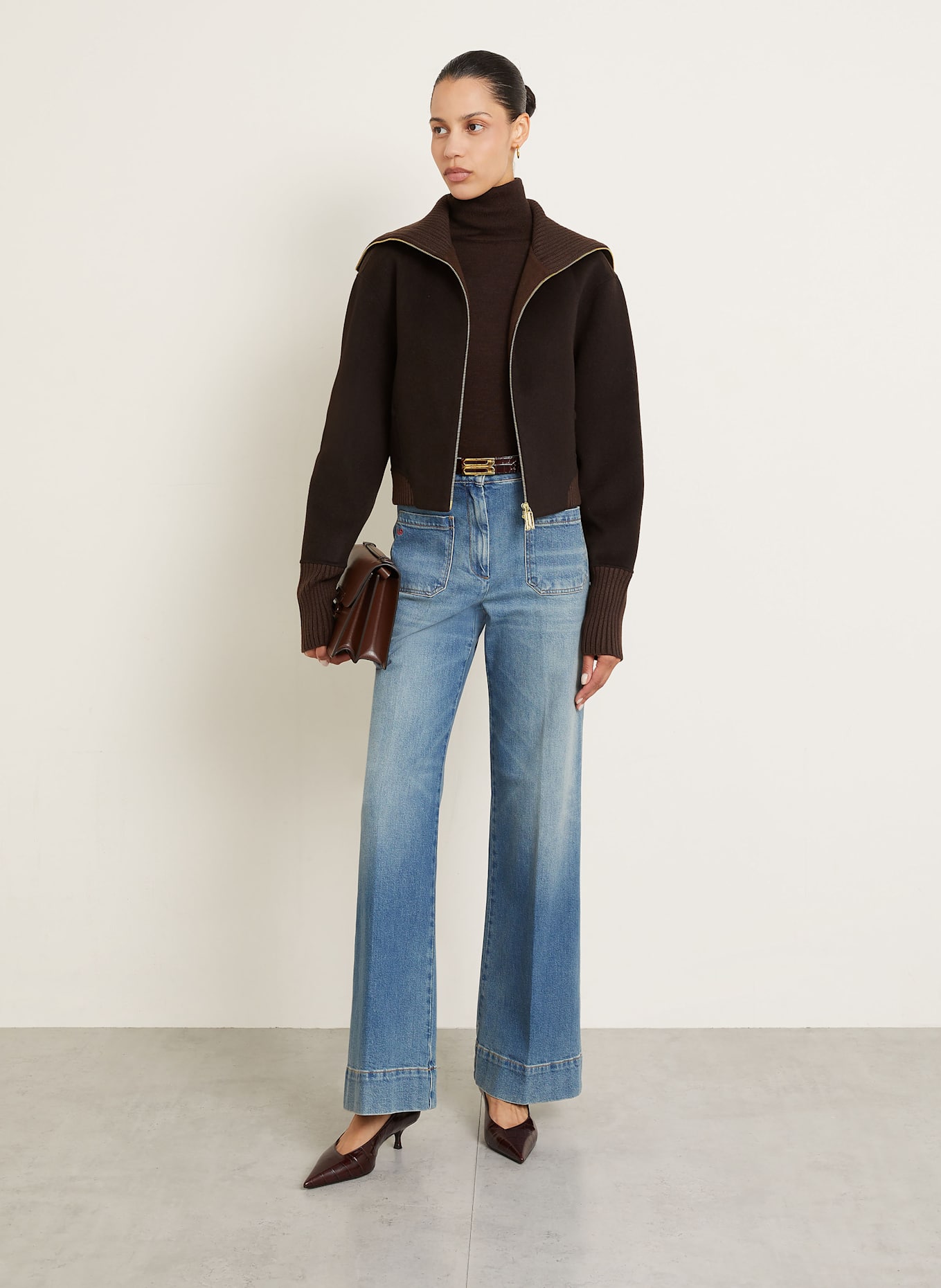 VICTORIA BECKHAM Bomber jacket made of wool: DARK BROWN