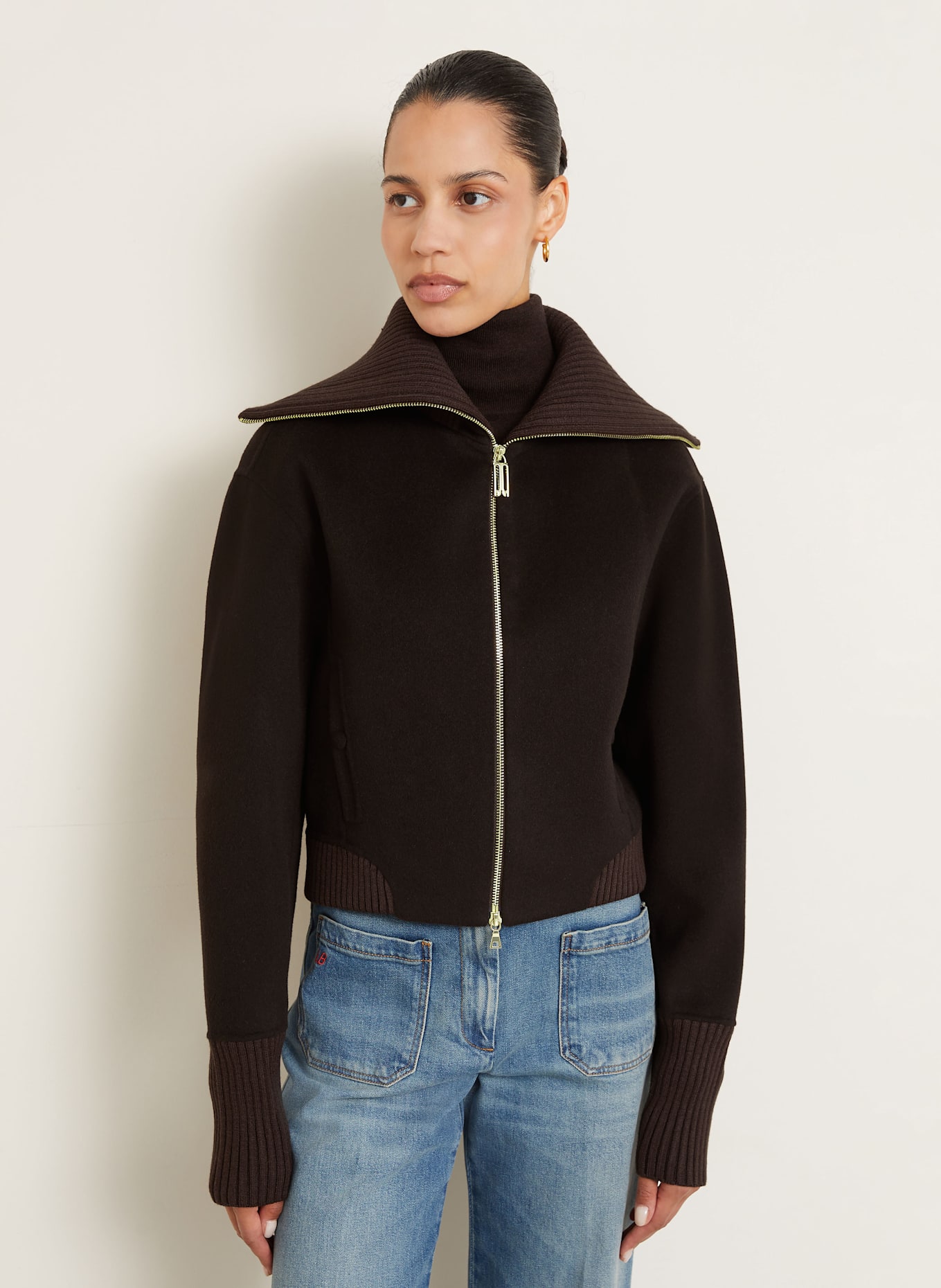 VICTORIA BECKHAM Bomber jacket made of wool: DARK BROWN