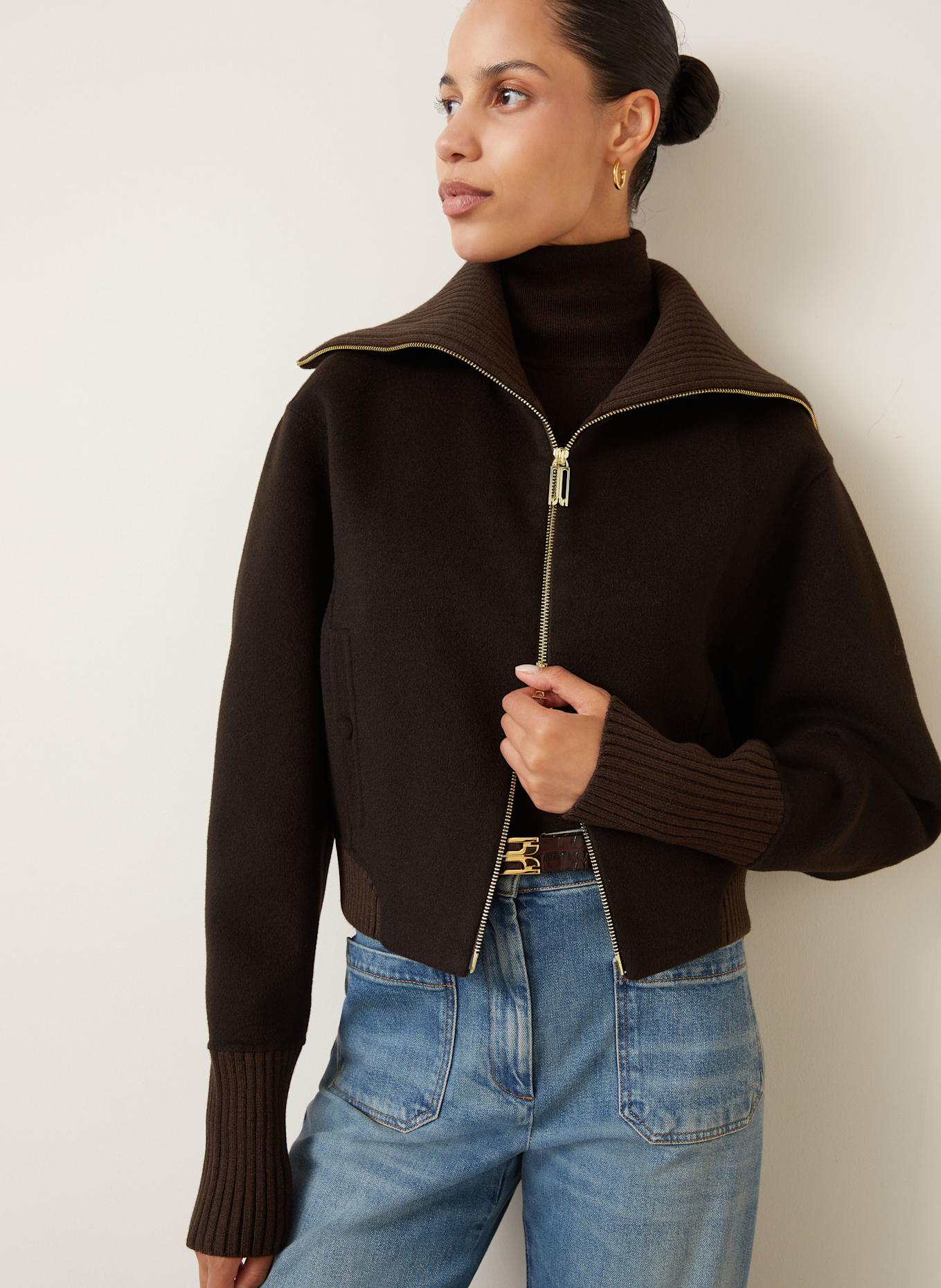 VICTORIA BECKHAM Bomber jacket made of wool: DARK BROWN