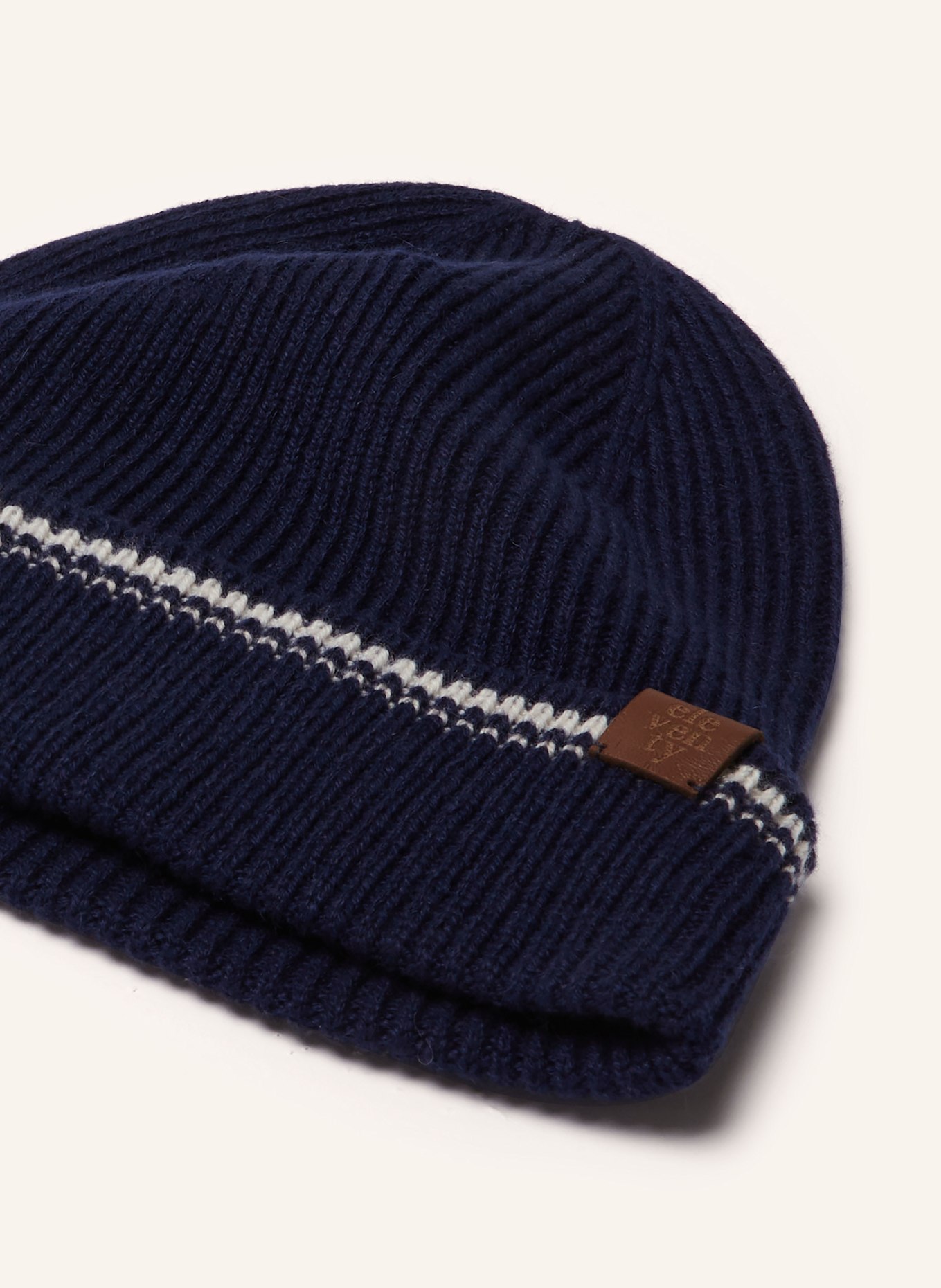 eleventy Cashmere-Mütze: DUNKELBLAU / WEISS