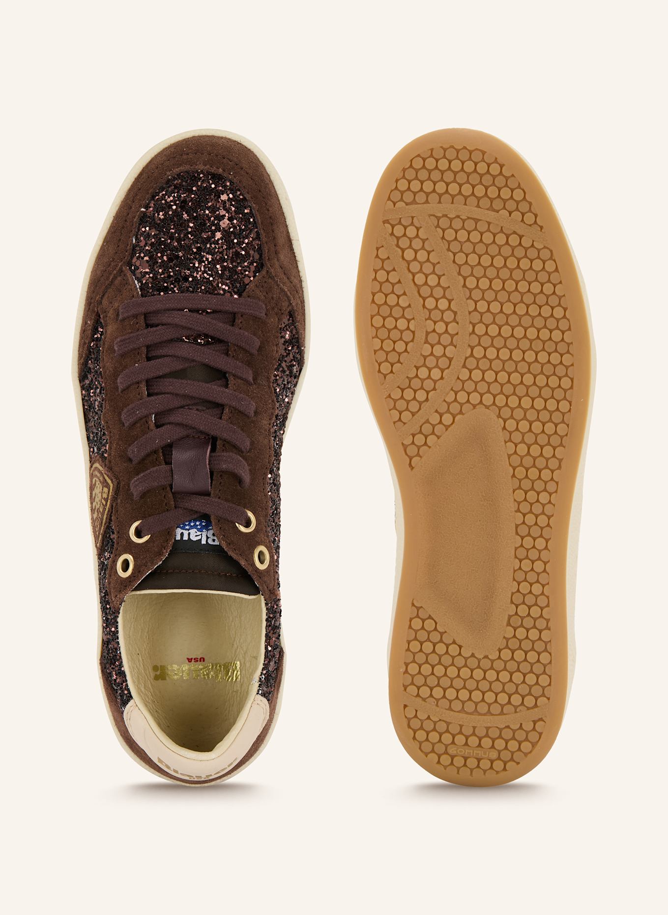 Blauer Sneaker OLYMPIA mit Pailletten: DUNKELBRAUN