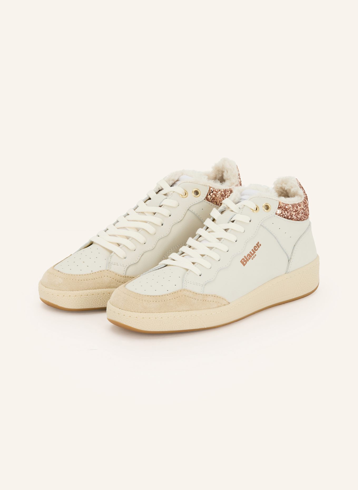 Blauer Hightop-Sneaker OLYMPIA13 mit Pailetten: CREME / ECRU