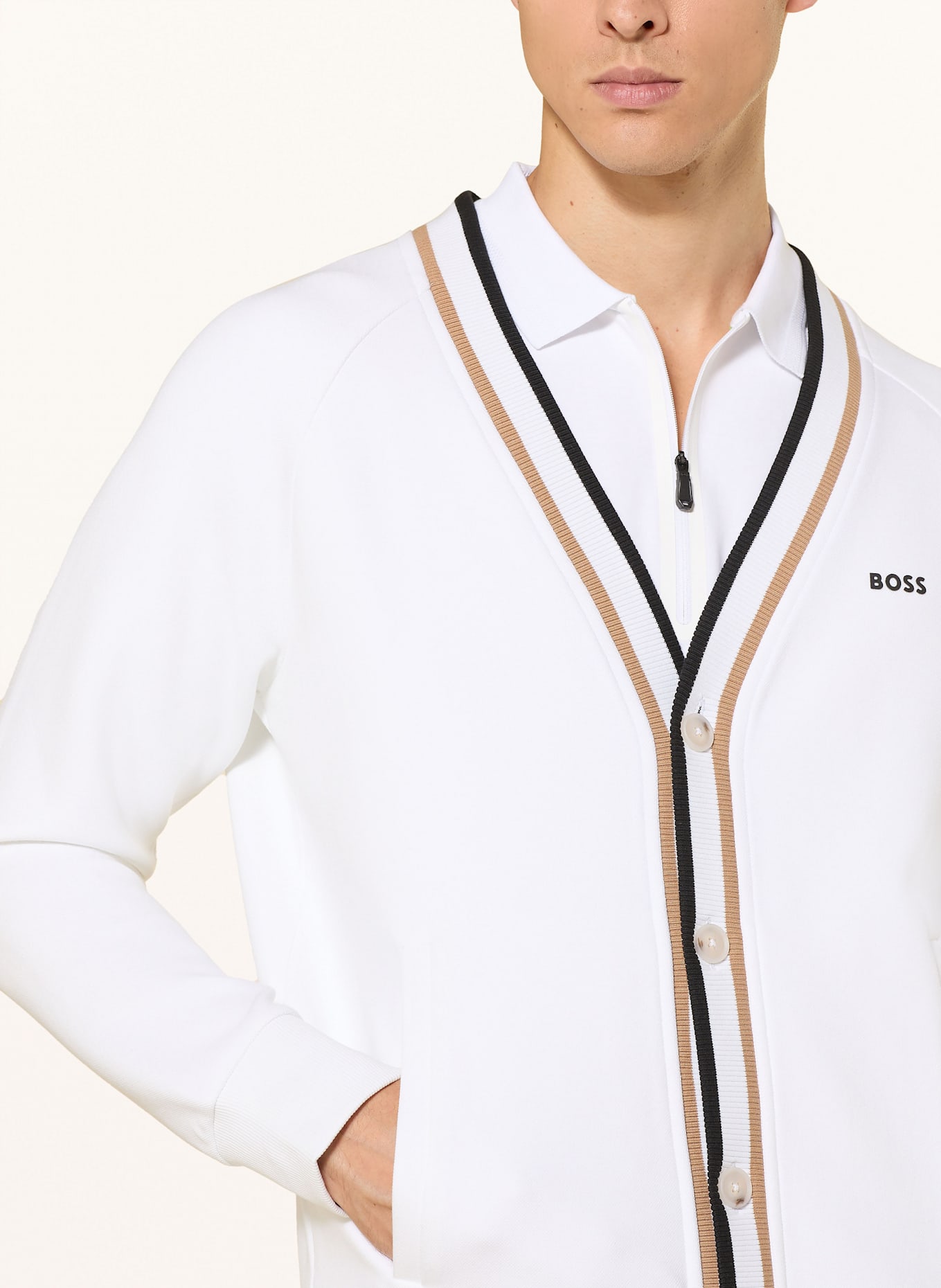 BOSS Jacke SARDIGAN: WEISS / SCHWARZ / BEIGE