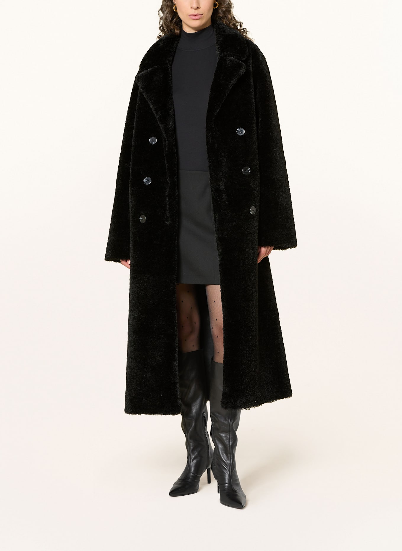 MRS & HUGS Kunstfell-Mantel: SCHWARZ