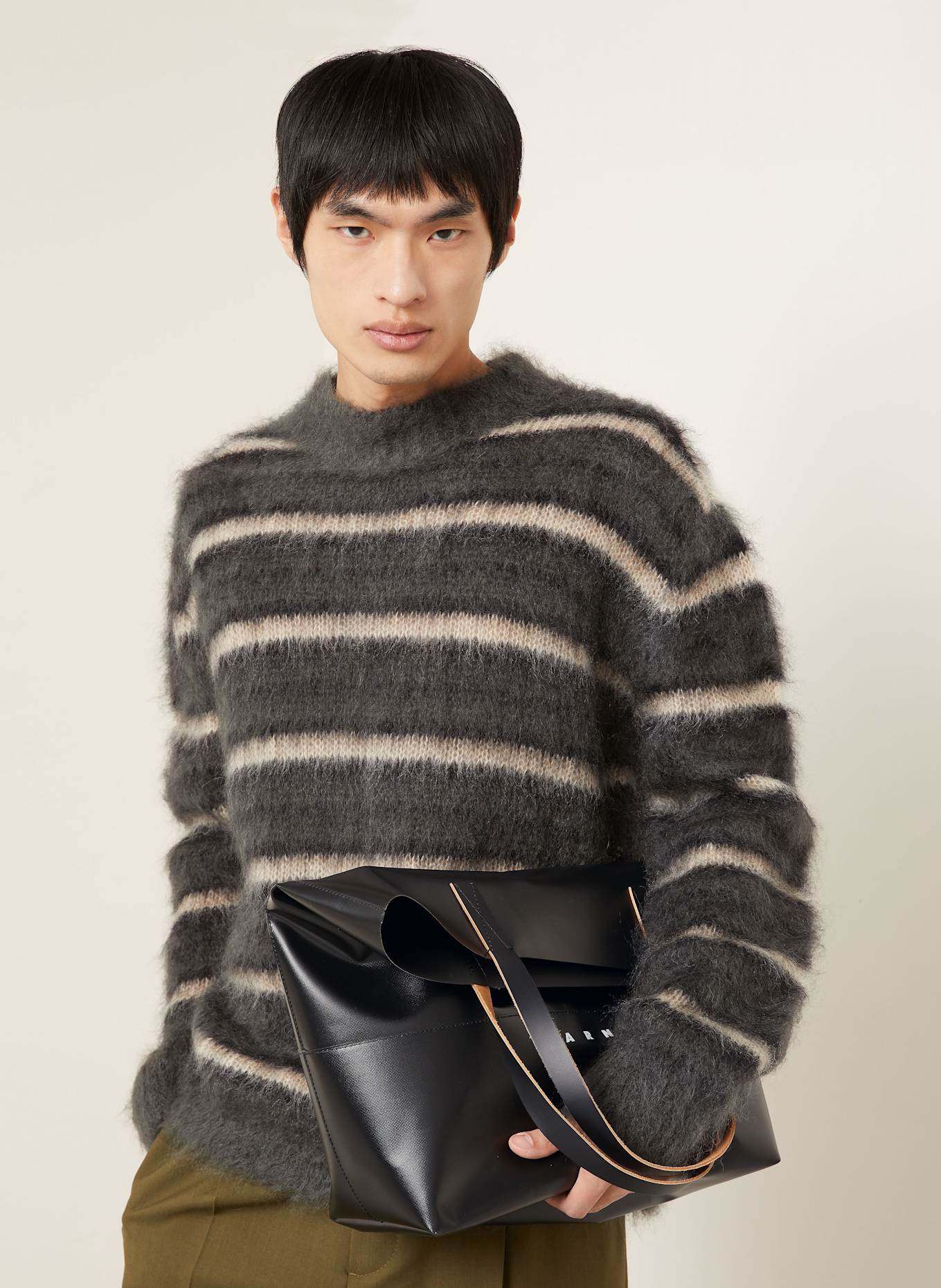 MARNI Mohair-Pullover: DUNKELGRAU / NUDE