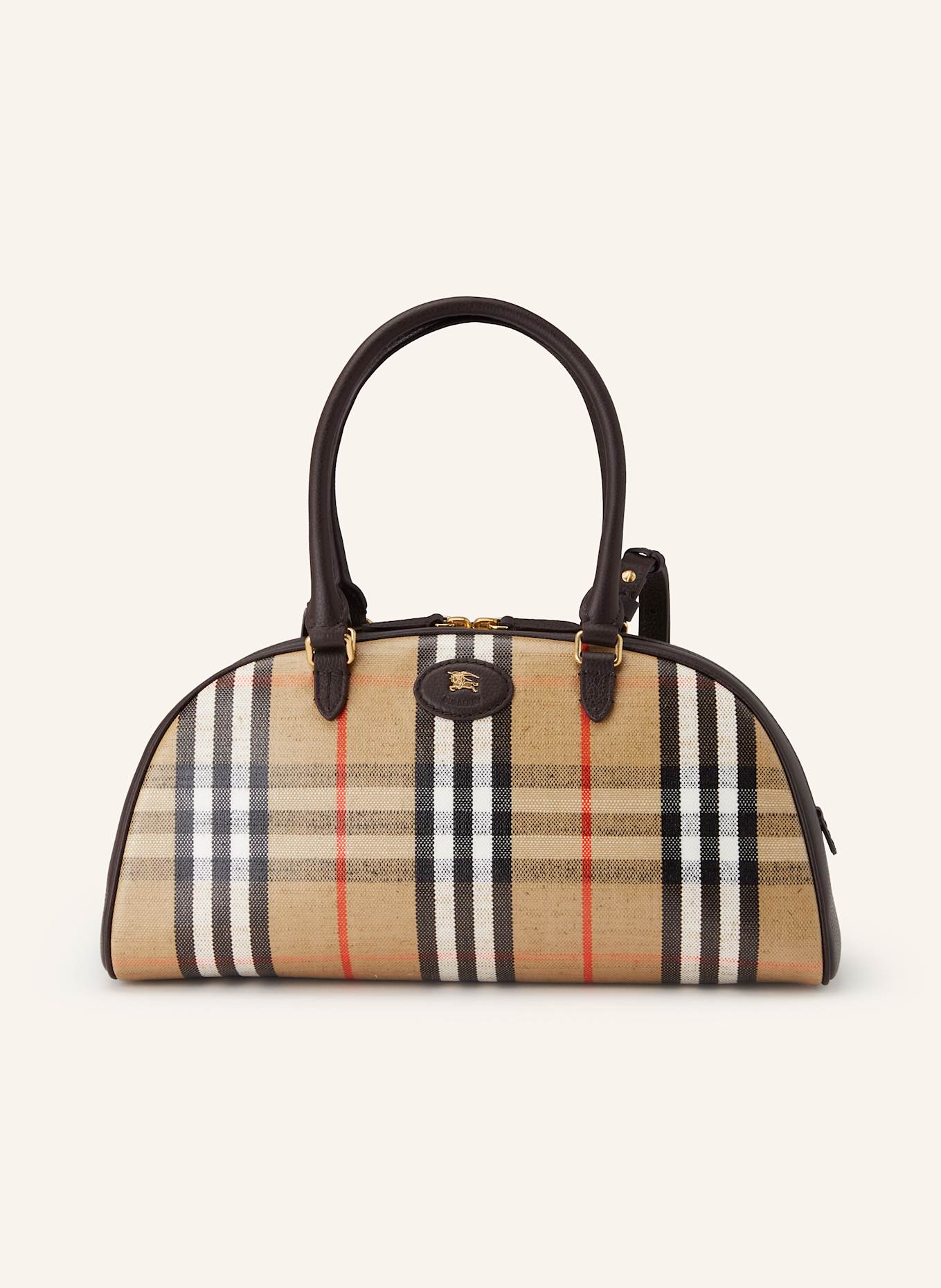 BURBERRY Handtasche HIGHLANDS: DUNKELBRAUN / BEIGE / ROT