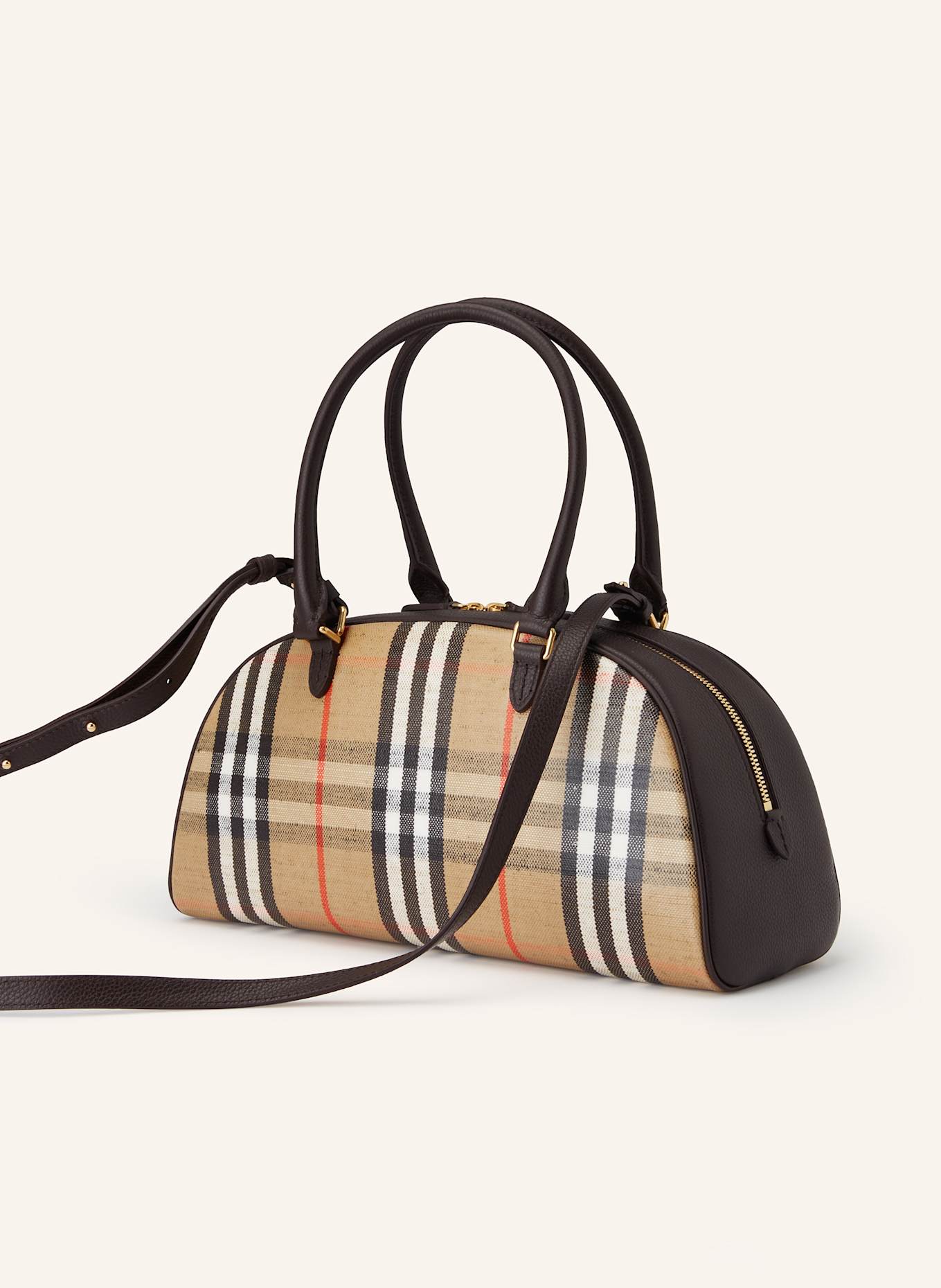 BURBERRY Handtasche HIGHLANDS: DUNKELBRAUN / BEIGE / ROT