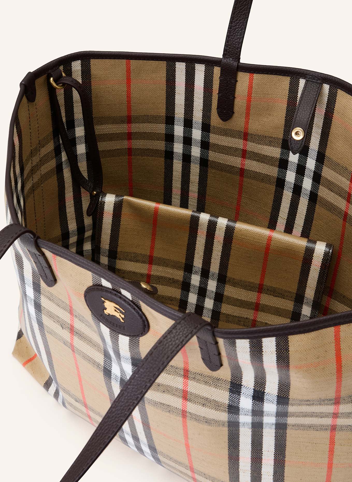 BURBERRY Torba shopper HIGHLANDS MEDIUM: BEŻOWY / CZARNY / BIAŁY