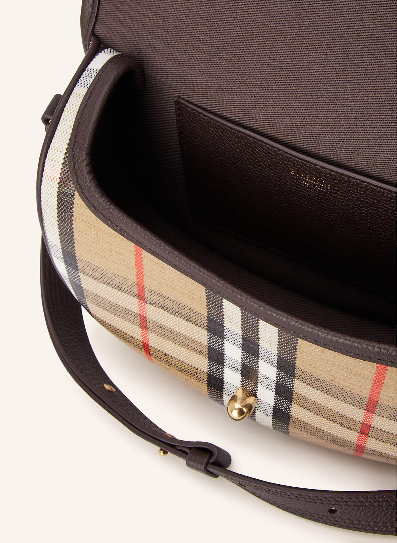 BURBERRY Umhängetasche HIGHLANDS: BEIGE / SCHWARZ / ROT