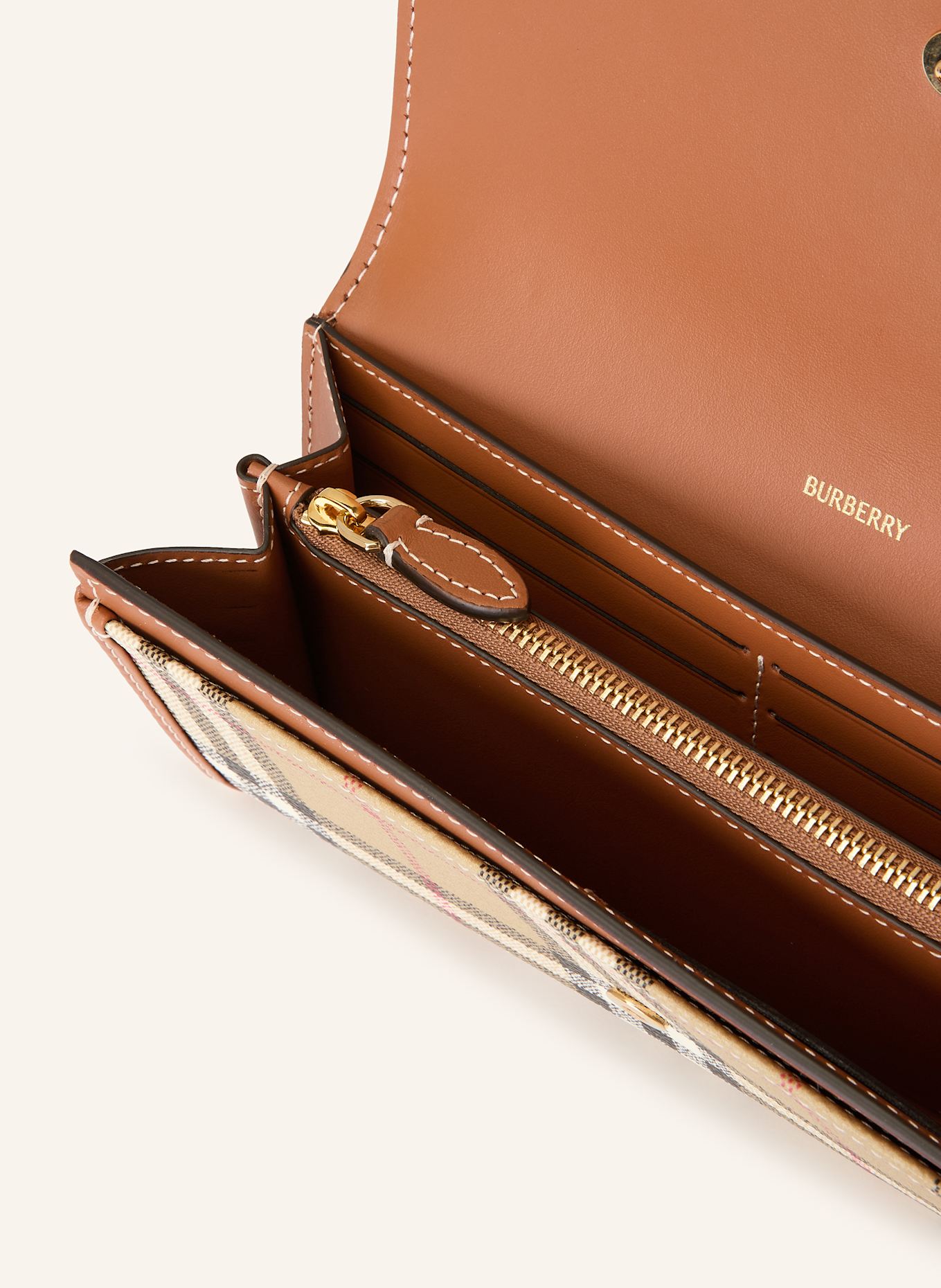 BURBERRY Geldbörse: HELLBRAUN / SCHWARZ / ROT