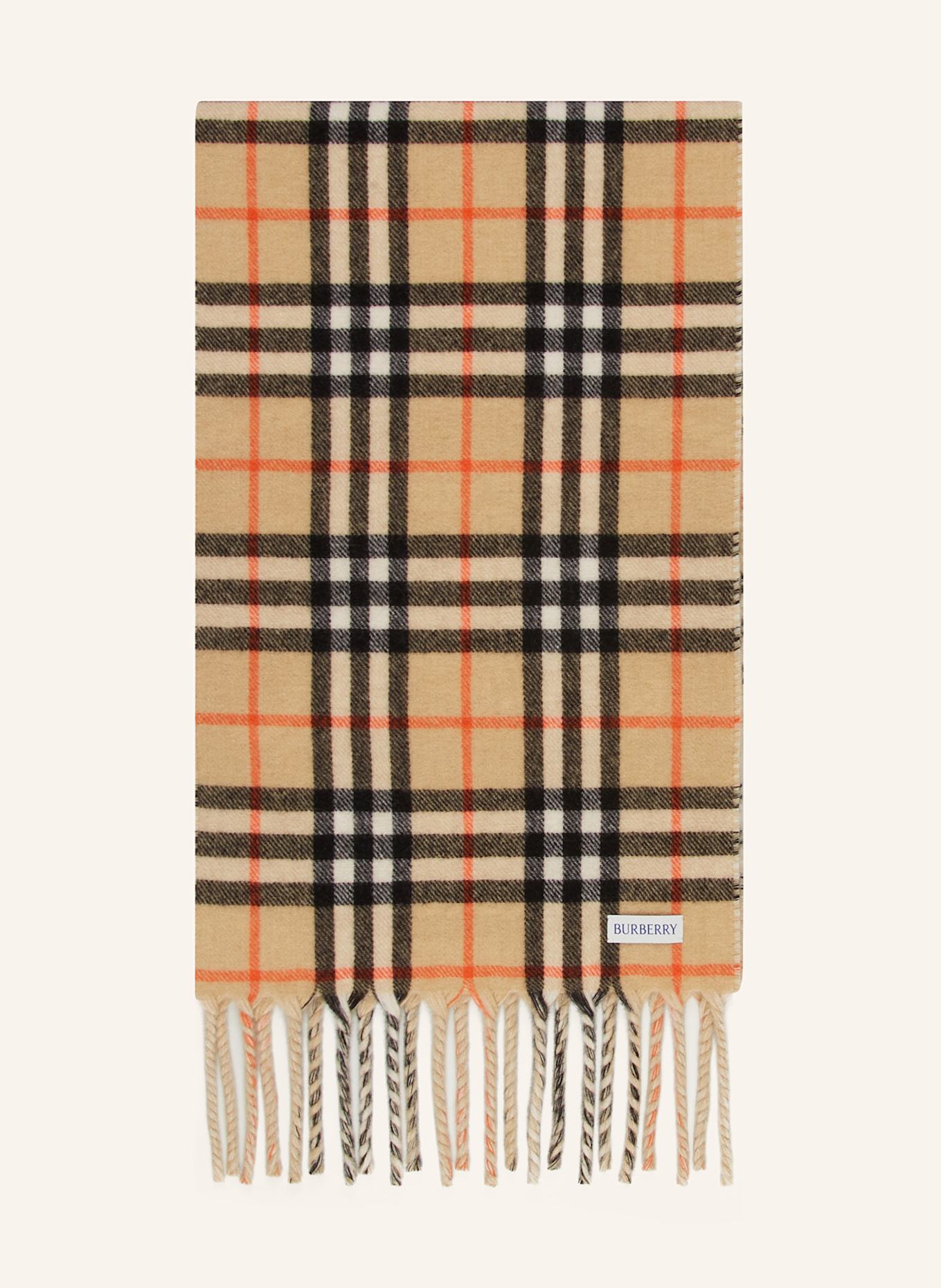 BURBERRY Cashmere-Schal: HELLBRAUN / SCHWARZ / ORANGE