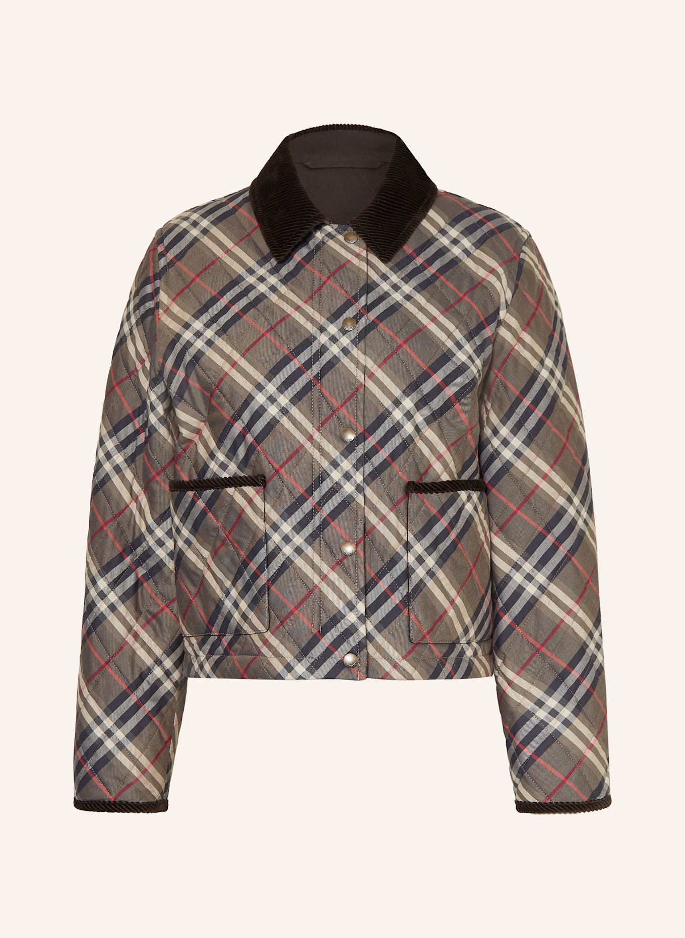 BURBERRY Steppjacke OLDHAM: DUNKELBRAUN / GRAU / CREME