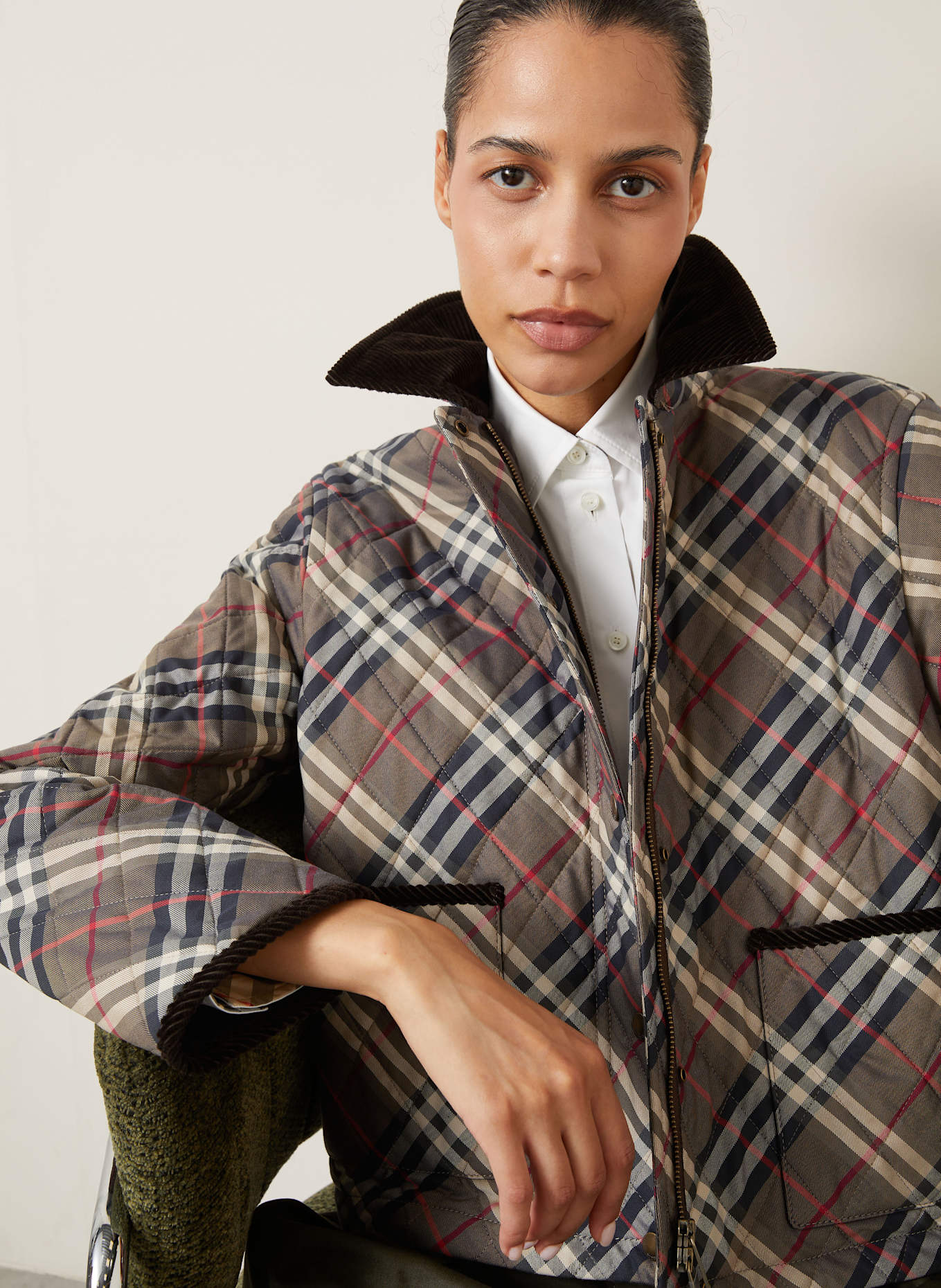 BURBERRY Steppjacke OLDHAM: DUNKELBRAUN / GRAU / CREME