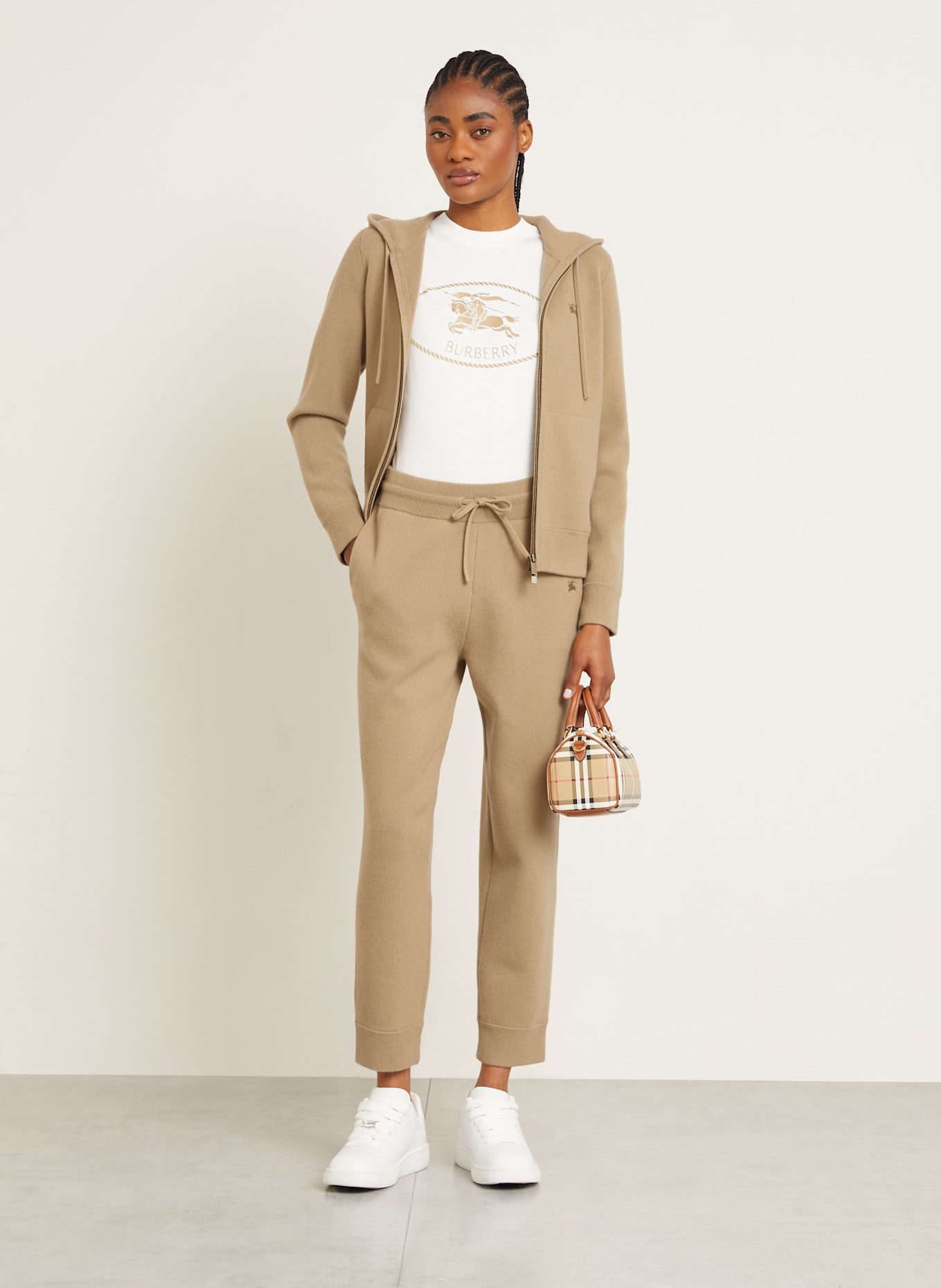 BURBERRY Spodnie z dzianiny z kaszmiru: CAMELOWY
