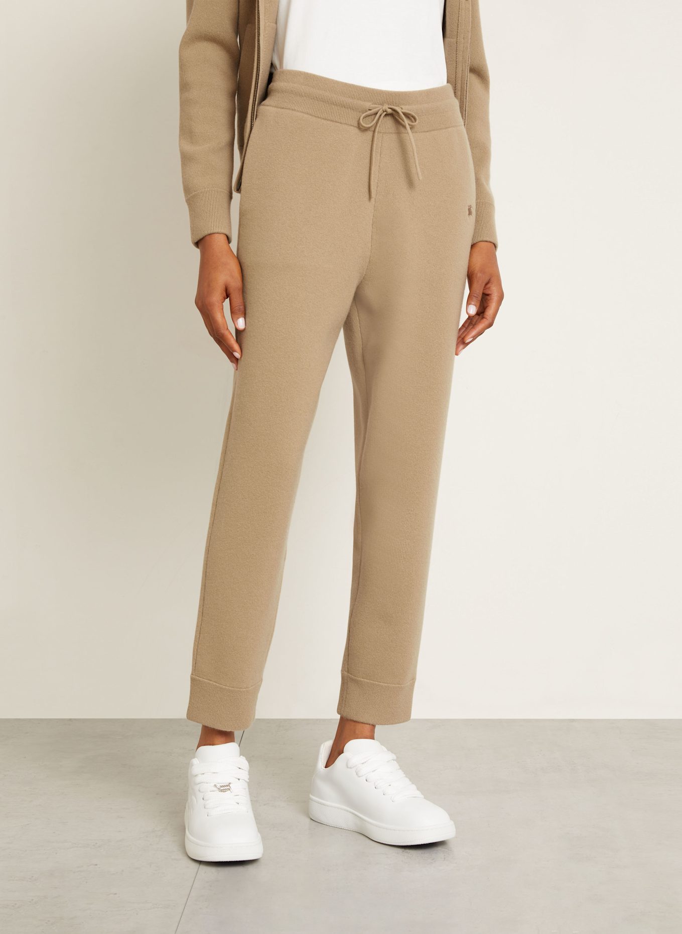 BURBERRY Spodnie z dzianiny z kaszmiru: CAMELOWY