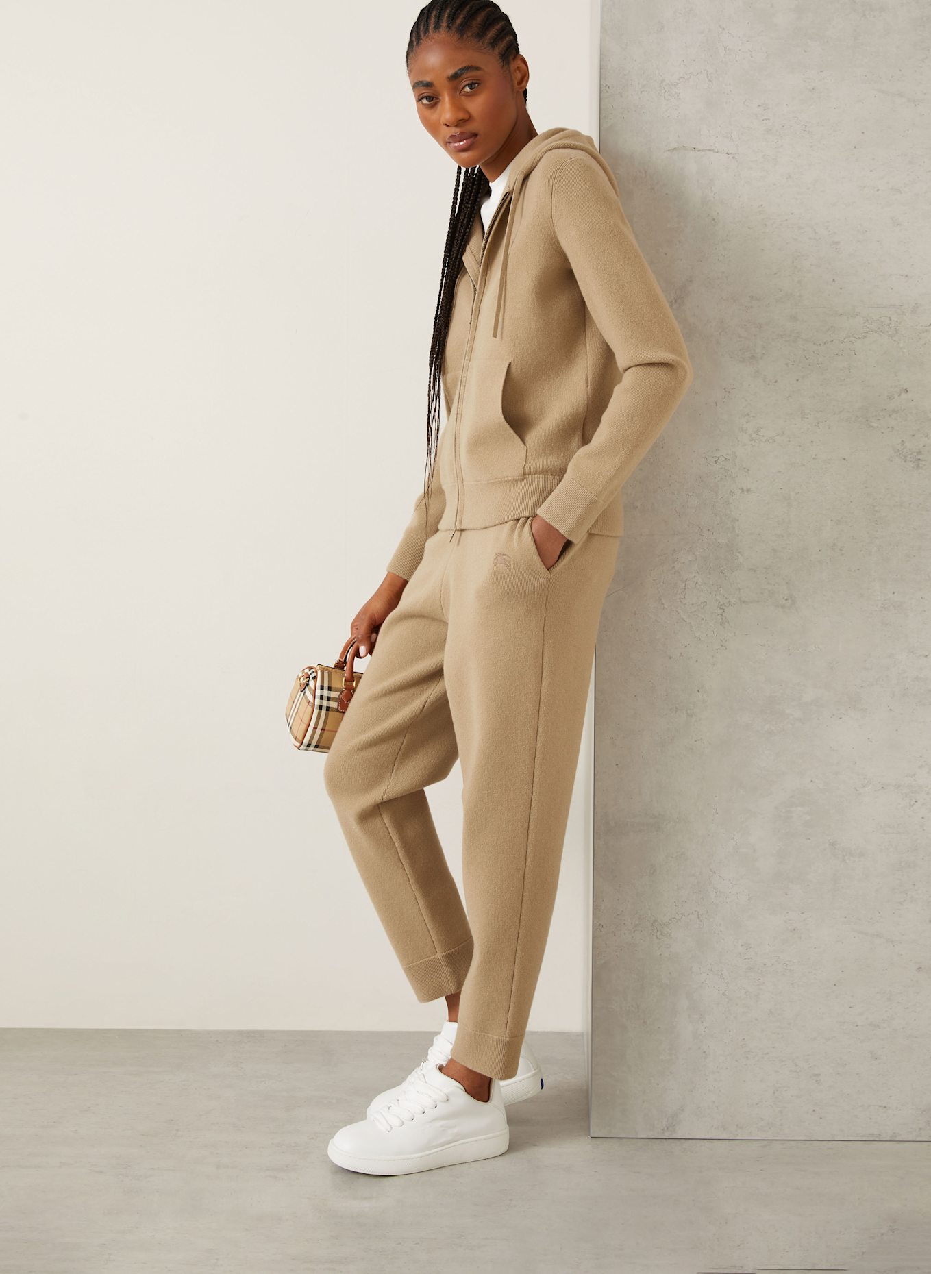 BURBERRY Spodnie z dzianiny z kaszmiru: CAMELOWY