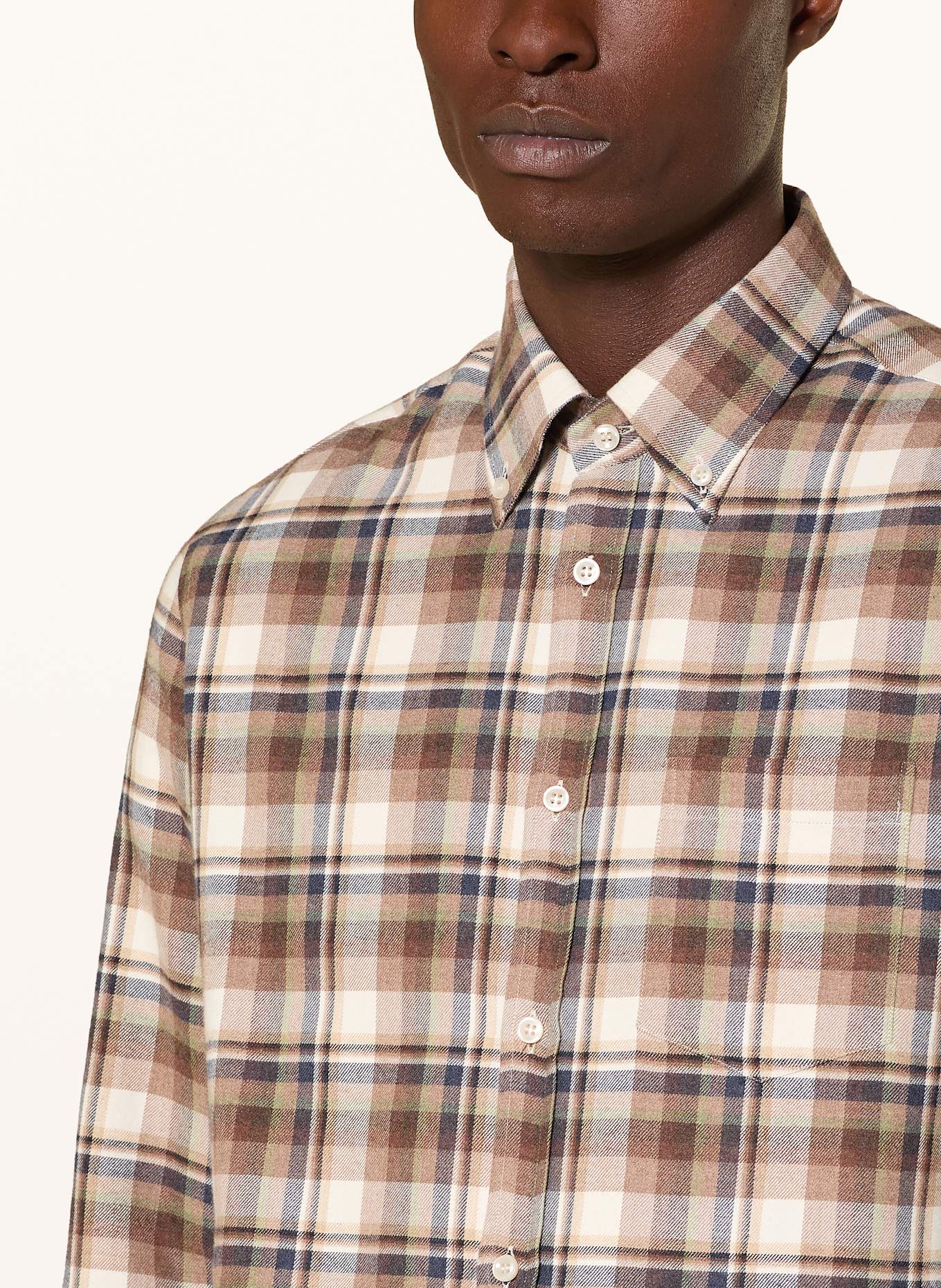 PAUL & SHARK Flanellhemd Comfort fit: CREME / DUNKELBRAUN / DUNKELBLAU