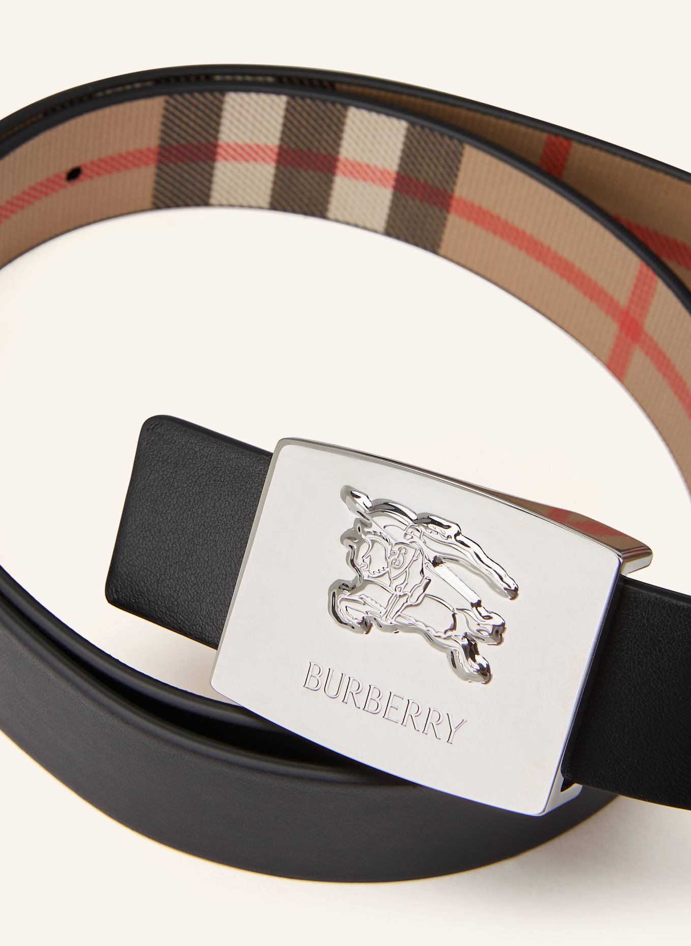 BURBERRY Oboustranný opasek: ČERNÁ / BÉŽOVÁ / ČERVENÁ