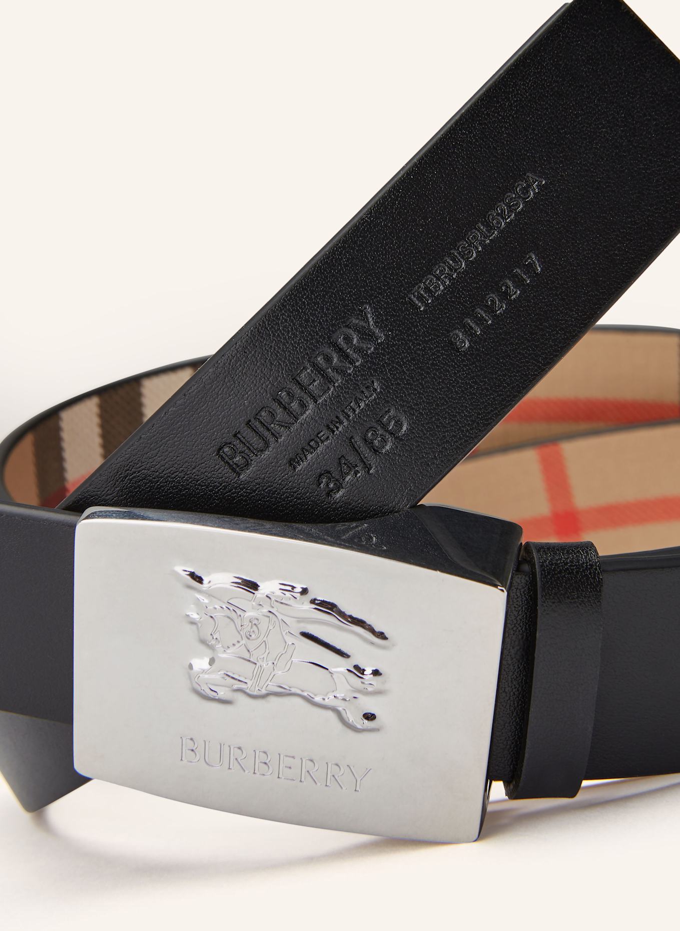 BURBERRY Oboustranný opasek: ČERNÁ / BÉŽOVÁ / ČERVENÁ