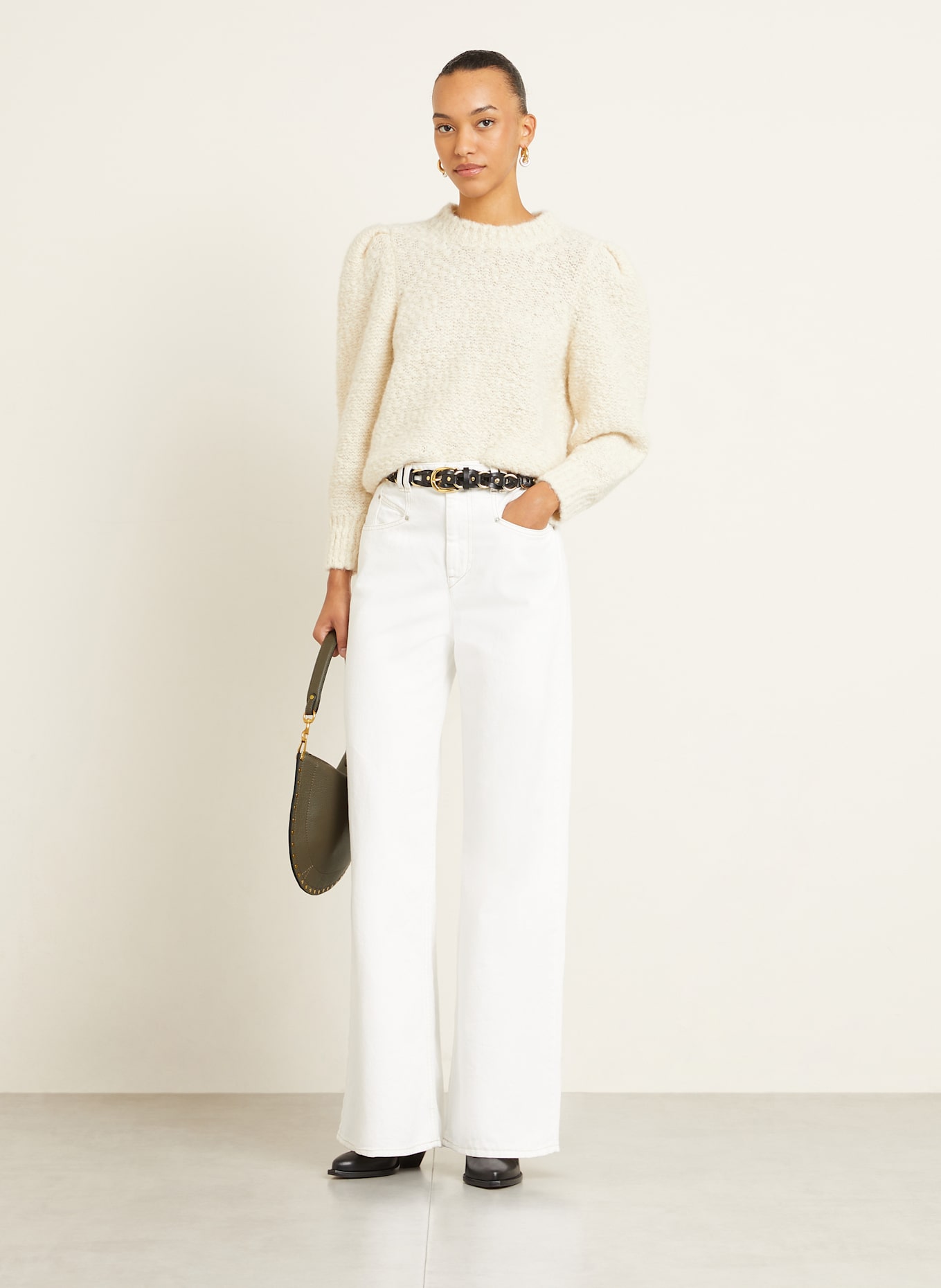 ISABEL MARANT Torba na ramię OSKAN z ćwiekami: KHAKI