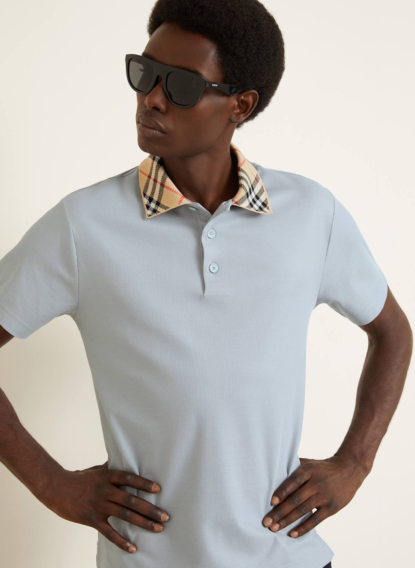 BURBERRY Koszulka polo z piki slim fit: SZARONIEBIESKI