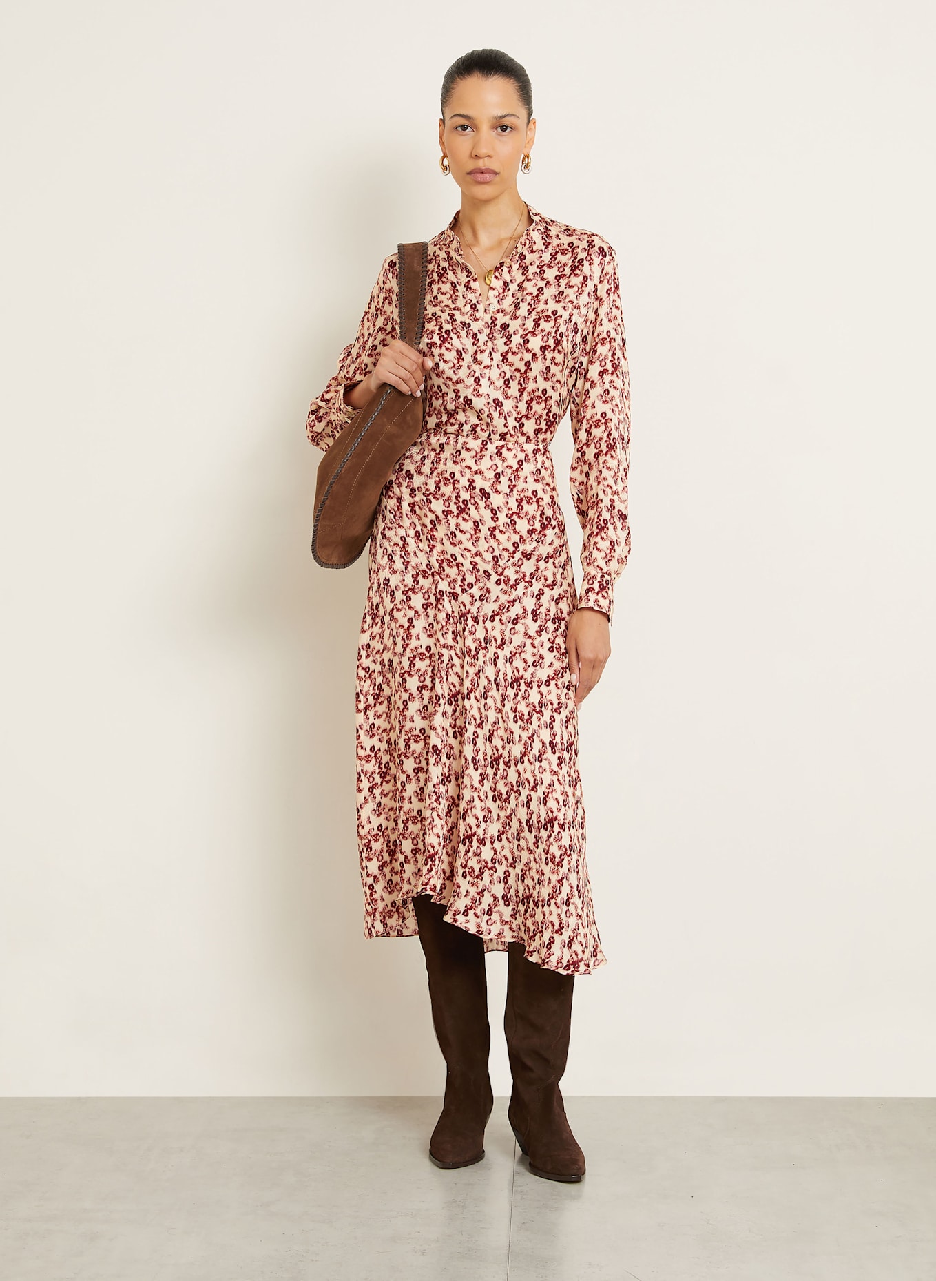 ISABEL MARANT Jacquard-Rock LISANNE mit Seide: CREME / DUNKELROT