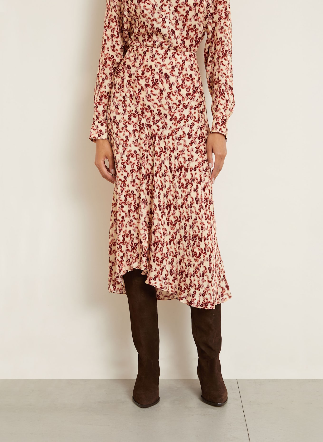 ISABEL MARANT Jacquard-Rock LISANNE mit Seide: CREME / DUNKELROT