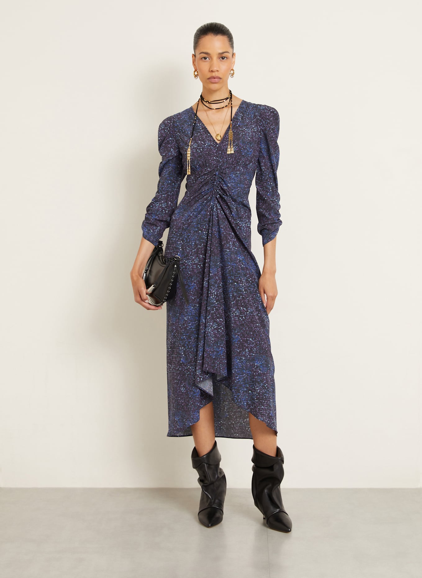 ISABEL MARANT Cocktailkleid ALBINI aus Seide mit 3/4-Arm: DUNKELBLAU / LILA