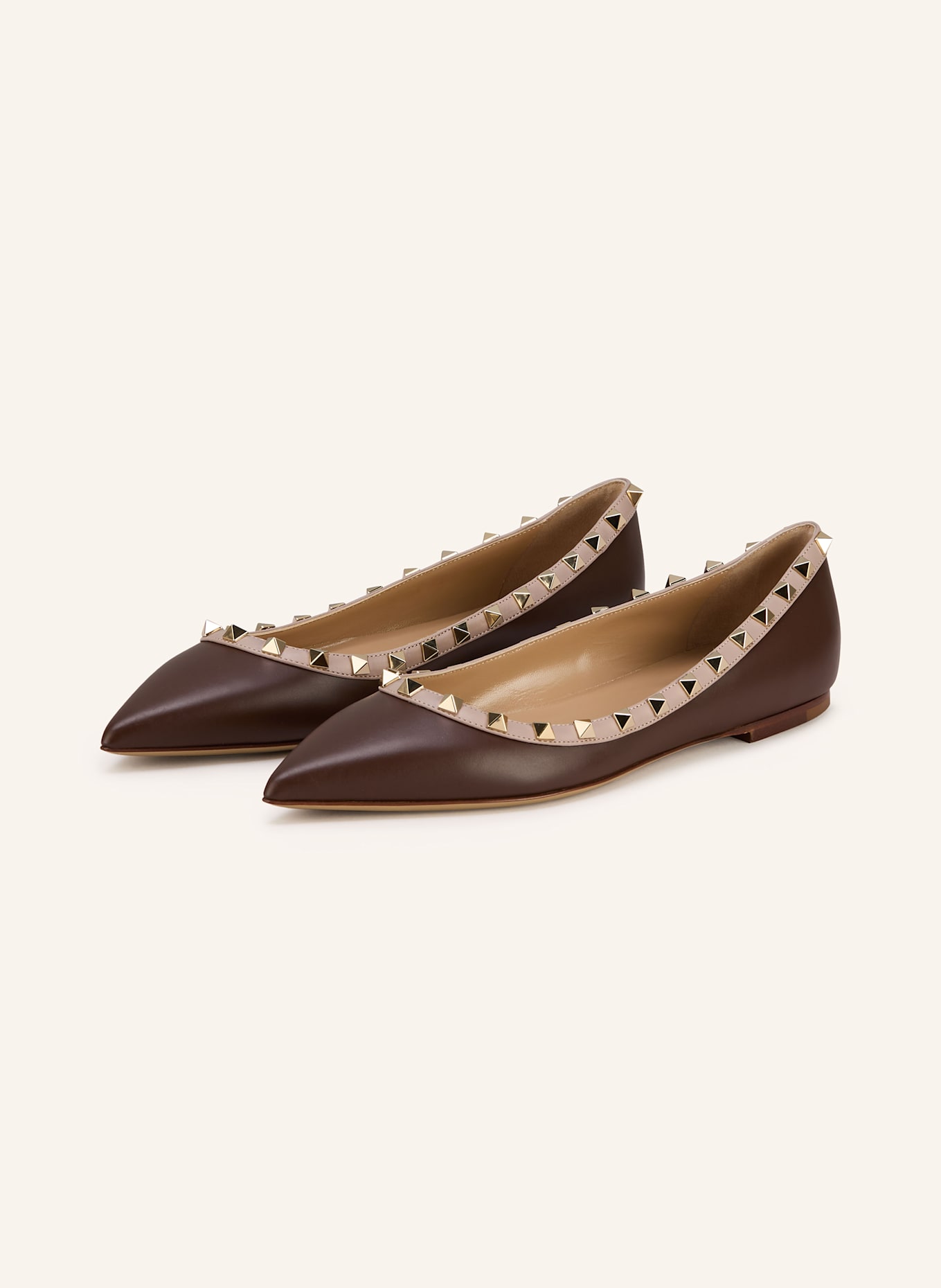 VALENTINO GARAVANI Ballerinas ROCKSTUD: DUNKELBRAUN / NUDE
