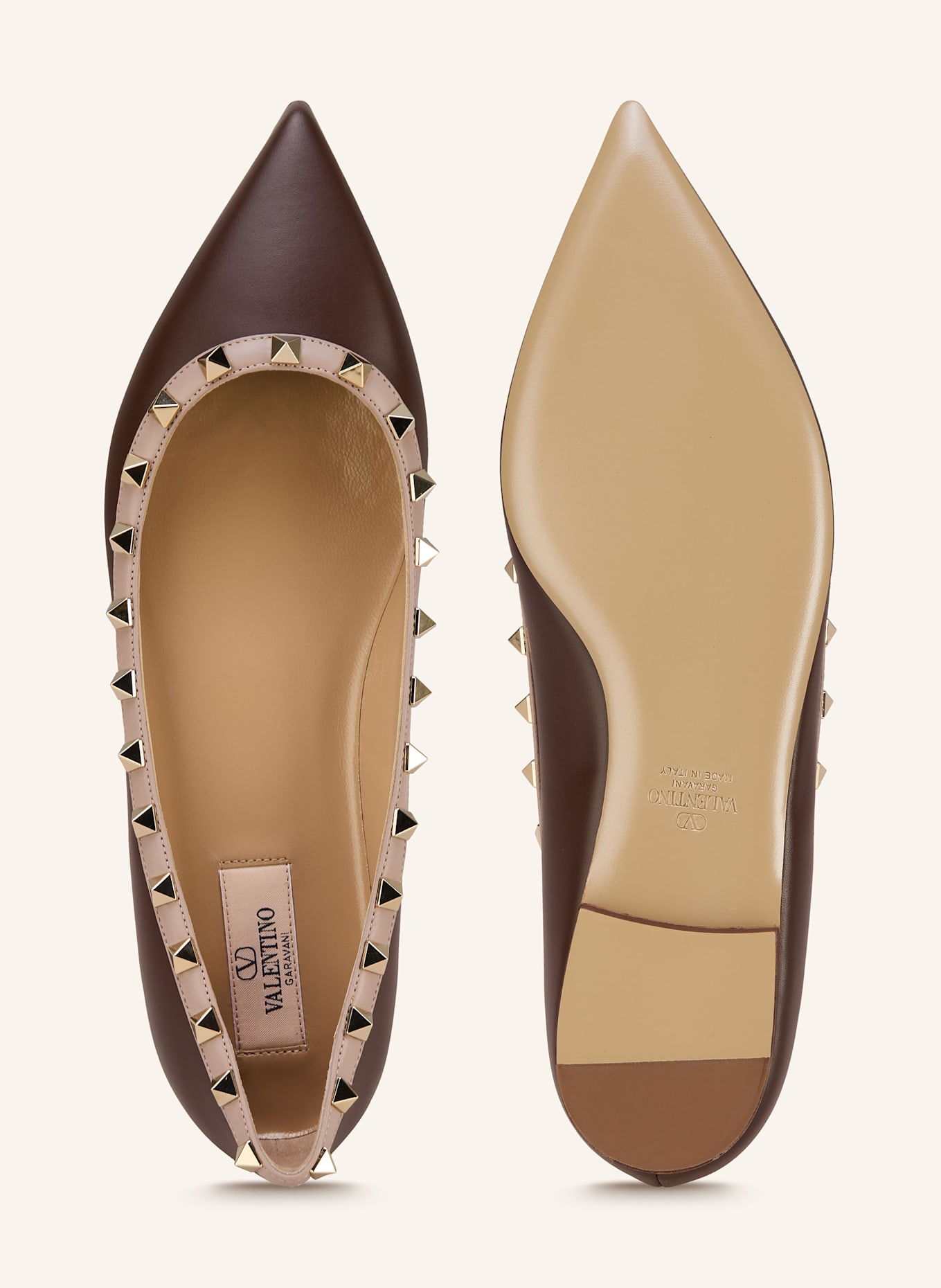 VALENTINO GARAVANI Ballerinas ROCKSTUD: DUNKELBRAUN / NUDE