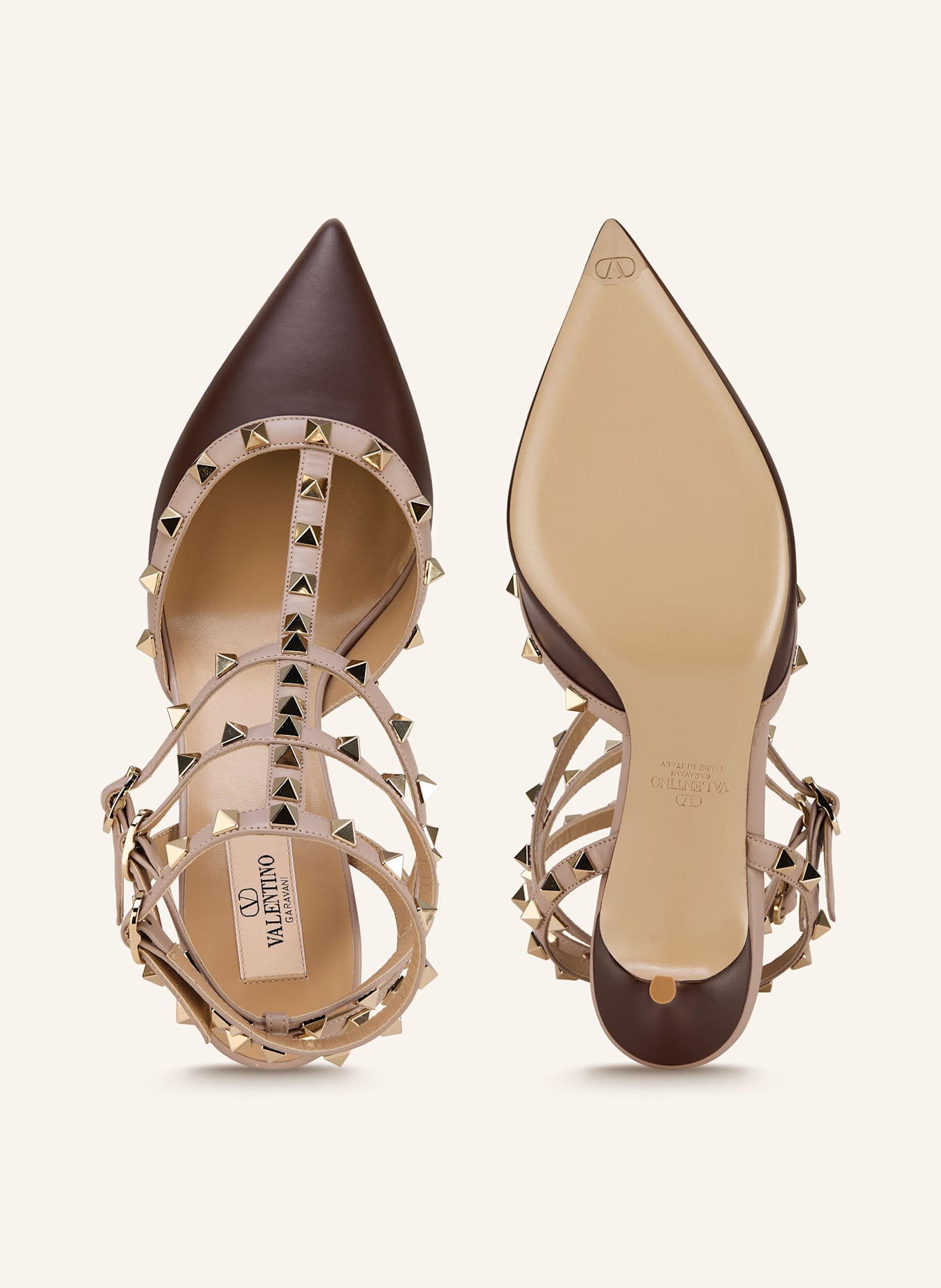 VALENTINO GARAVANI Slingpumps ROCKSTUD mit Nieten: DUNKELBRAUN/ NUDE