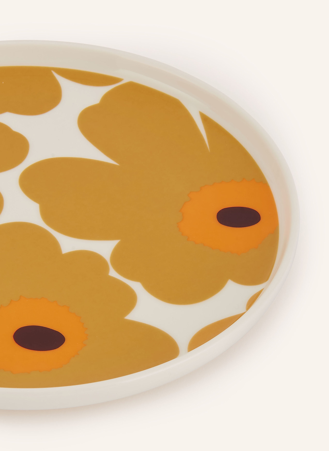 marimekko 4-tlg. Set OIVA/ UNIKKO: Henkelbecher und Dessertteller: ECRU / DUNKELGELB / ORANGE