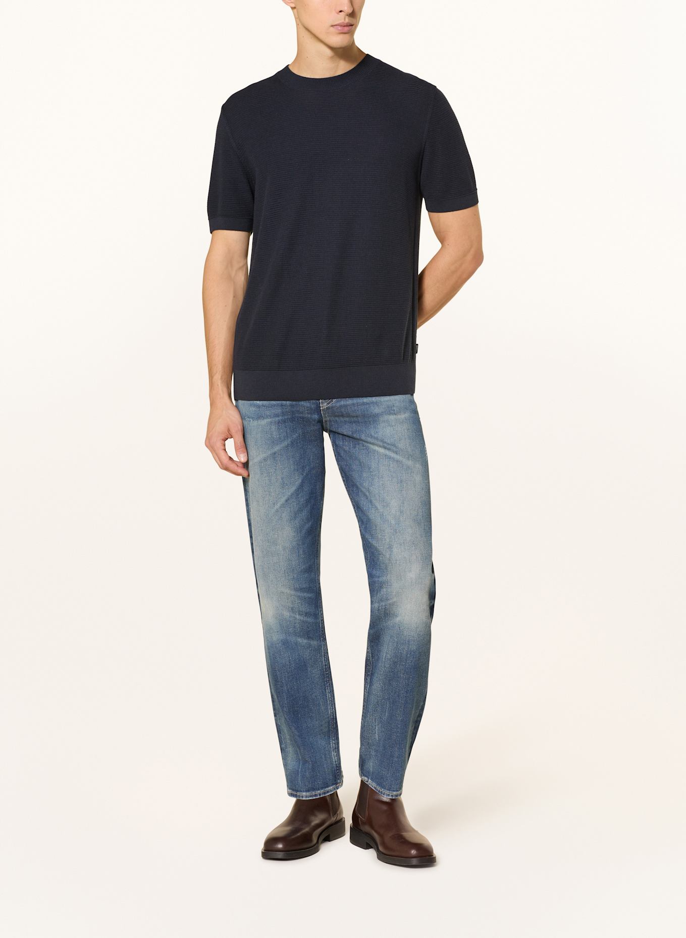 BOSS Strickshirt LANNI: DUNKELBLAU