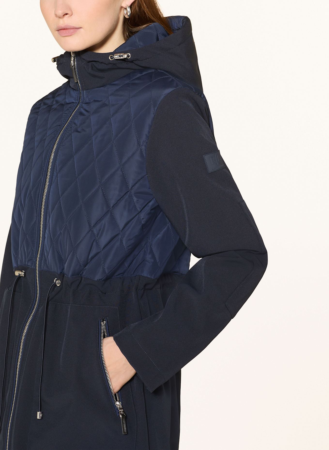 LAUREN RALPH LAUREN Steppmantel mit Materialmix: DUNKELBLAU