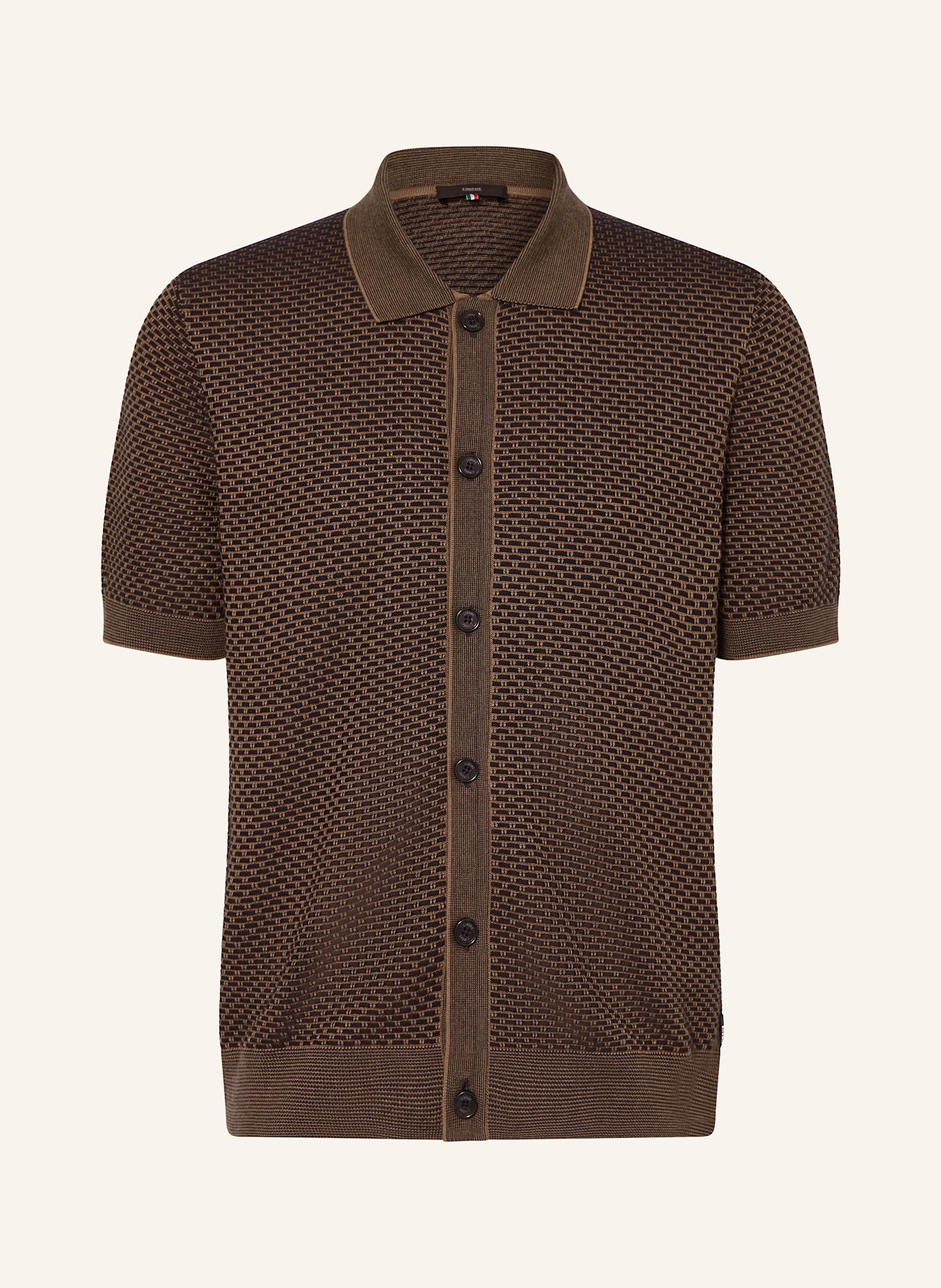 CINQUE Strickhemd CIJANNE Slim Fit: DUNKELBLAU/ BRAUN