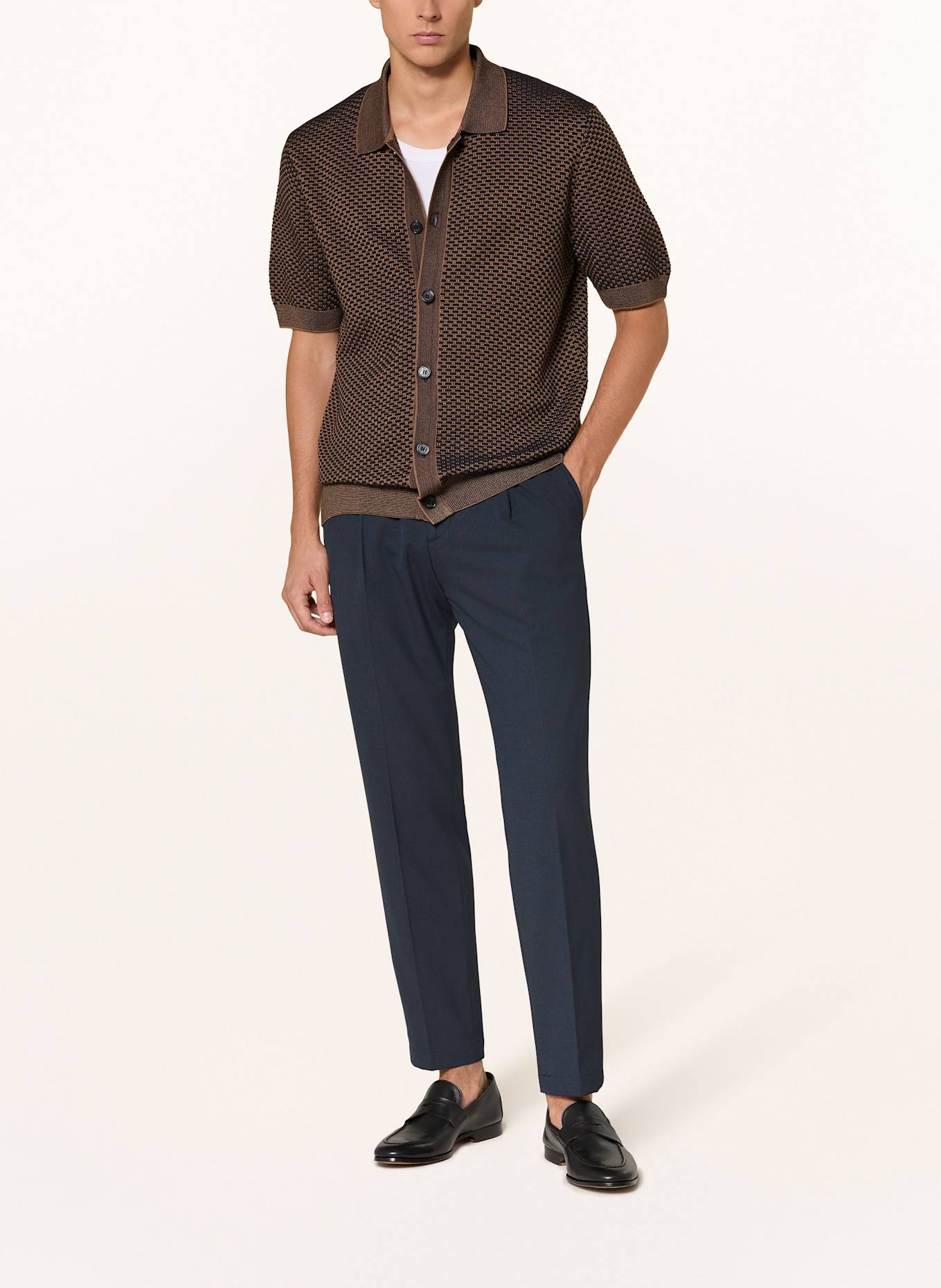 CINQUE Strickhemd CIJANNE Slim Fit: DUNKELBLAU/ BRAUN