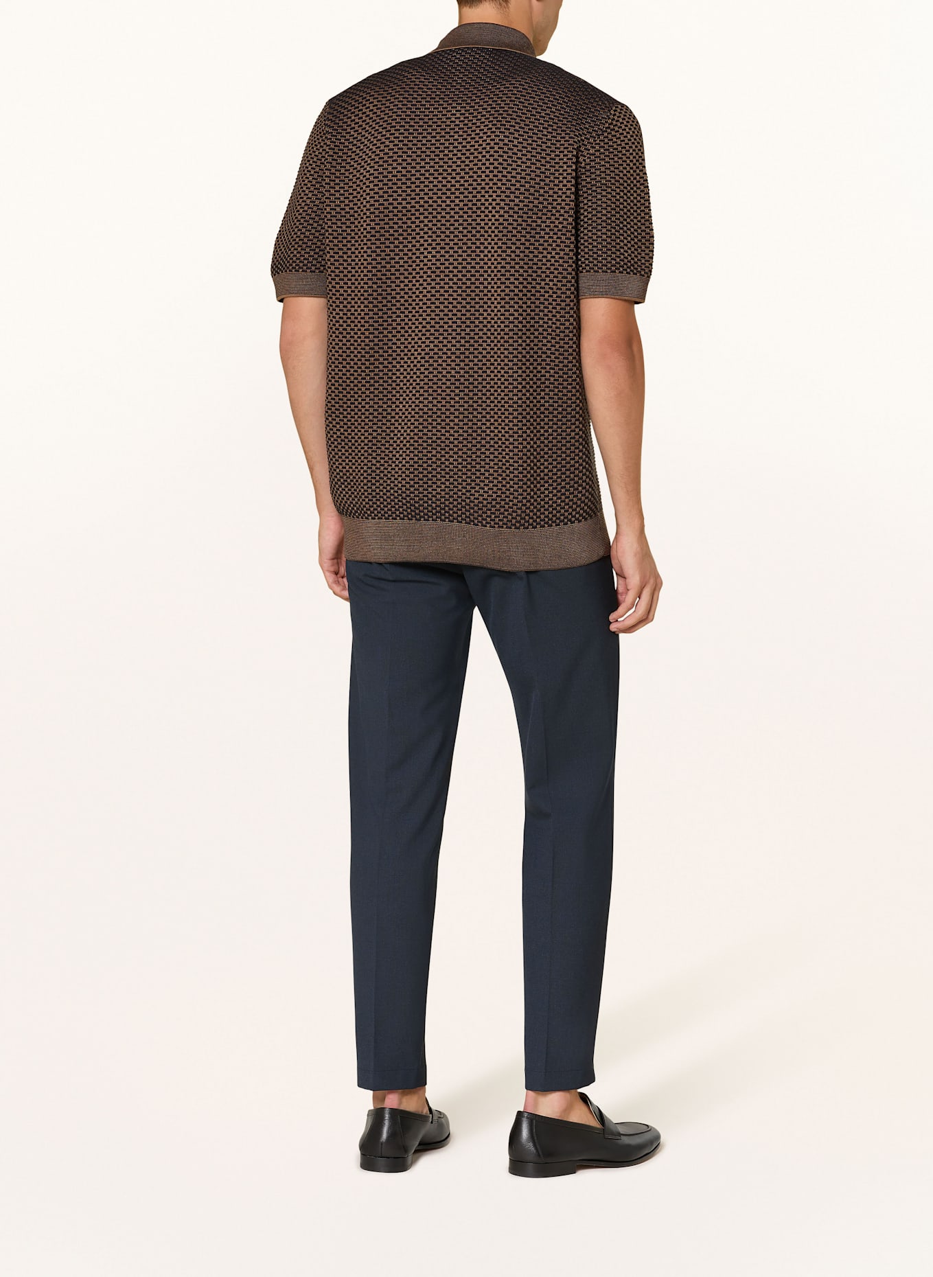 CINQUE Strickhemd CIJANNE Slim Fit: DUNKELBLAU/ BRAUN