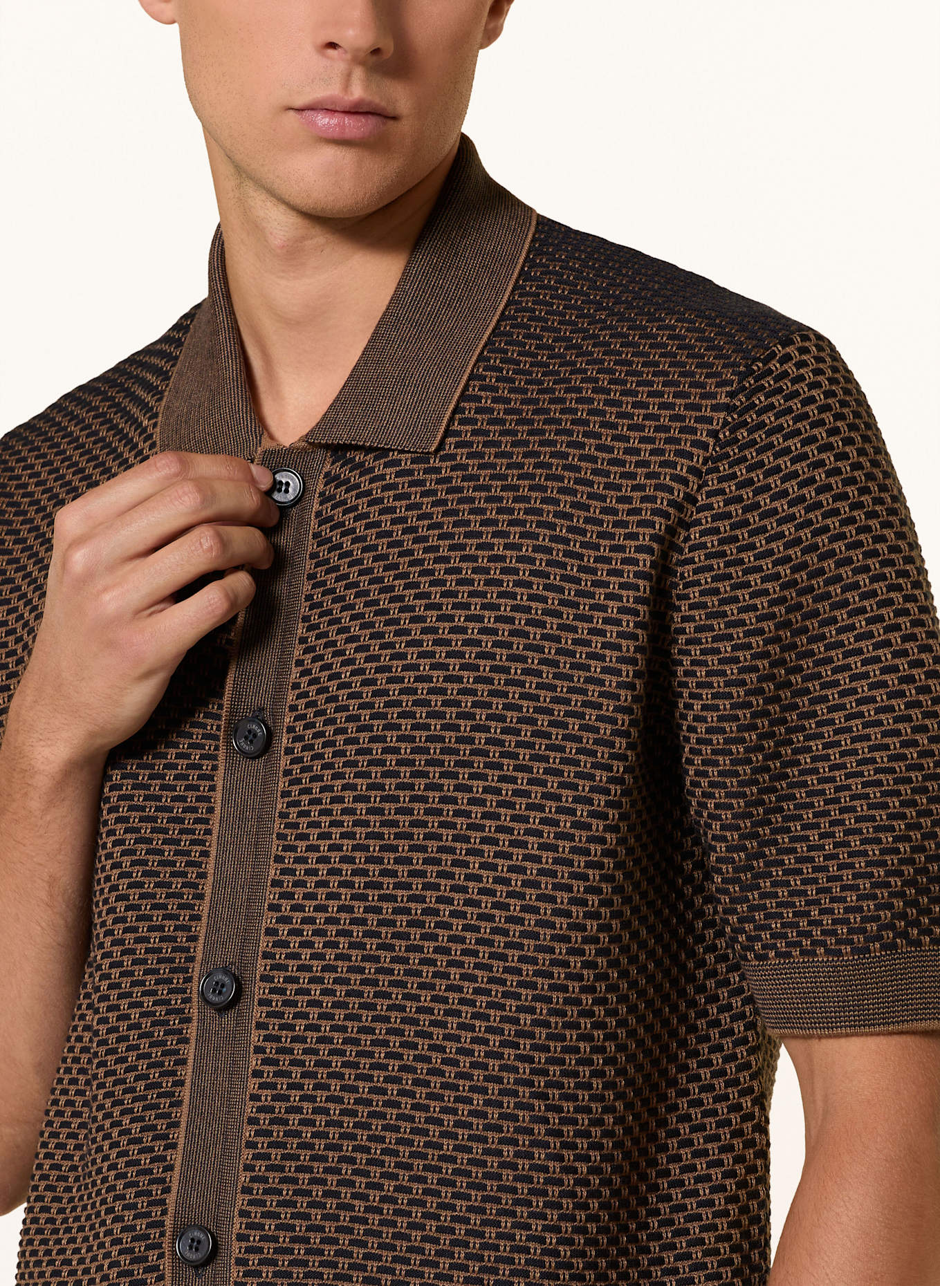 CINQUE Strickhemd CIJANNE Slim Fit: DUNKELBLAU/ BRAUN