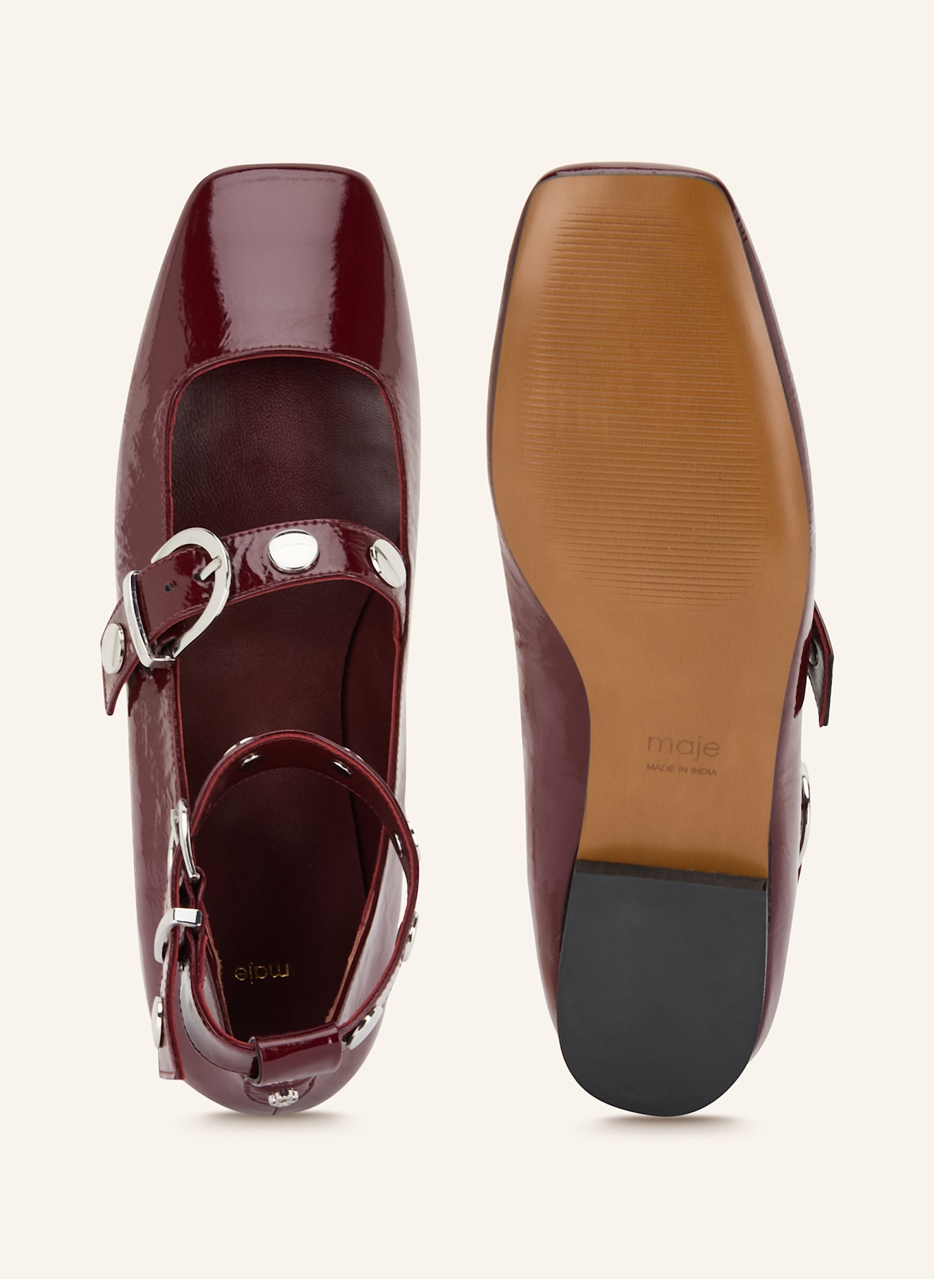 maje Mary-Jane-Ballerinas: DUNKELROT