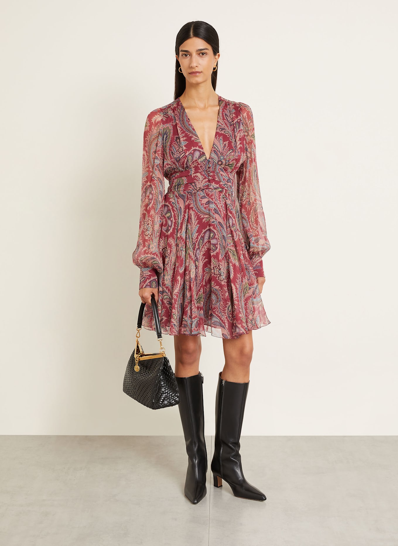 ETRO Seidenkleid: DUNKELROT / HELLLILA / OLIV