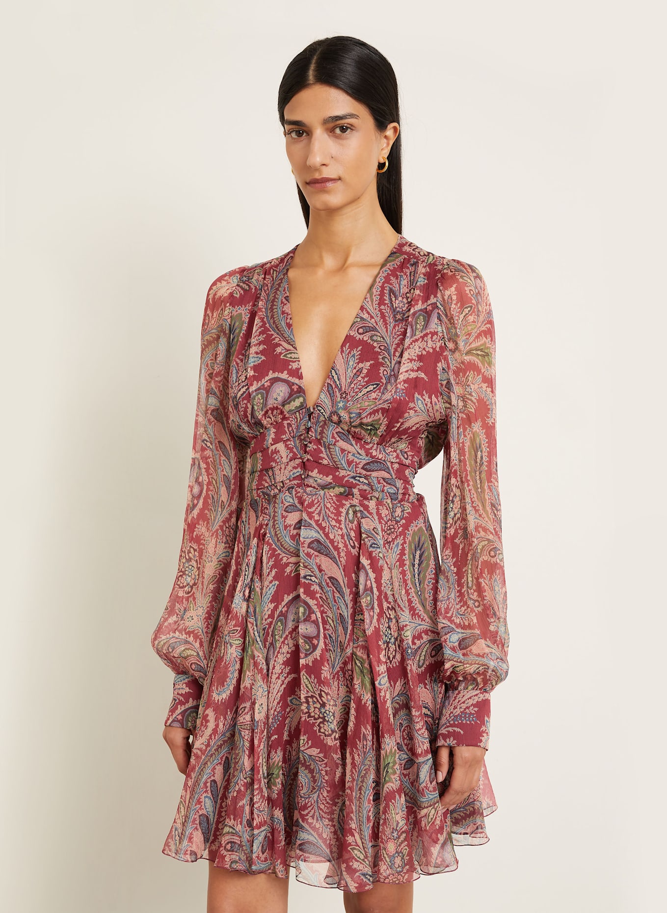 ETRO Seidenkleid: DUNKELROT / HELLLILA / OLIV