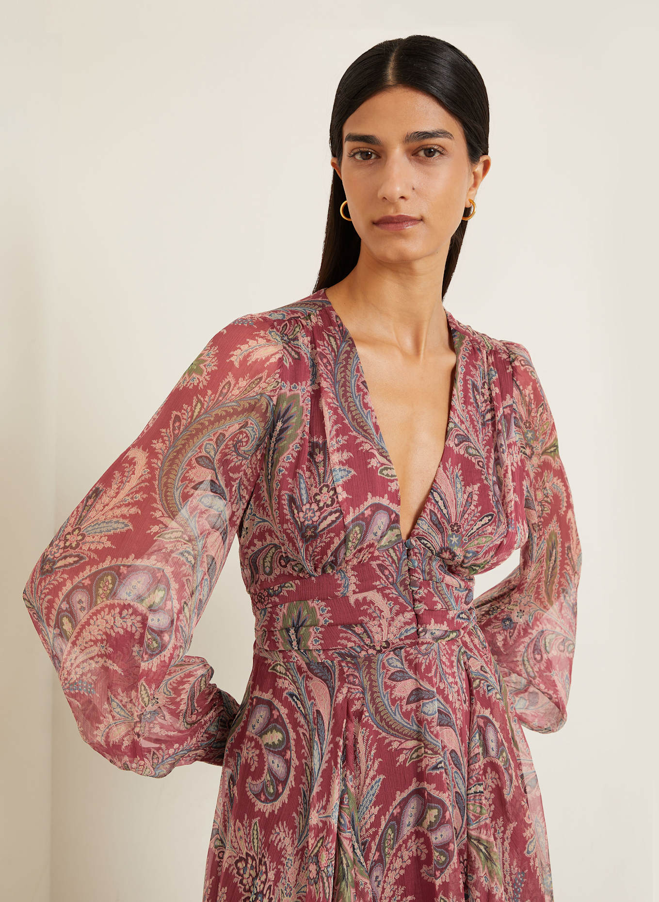 ETRO Seidenkleid: DUNKELROT / HELLLILA / OLIV