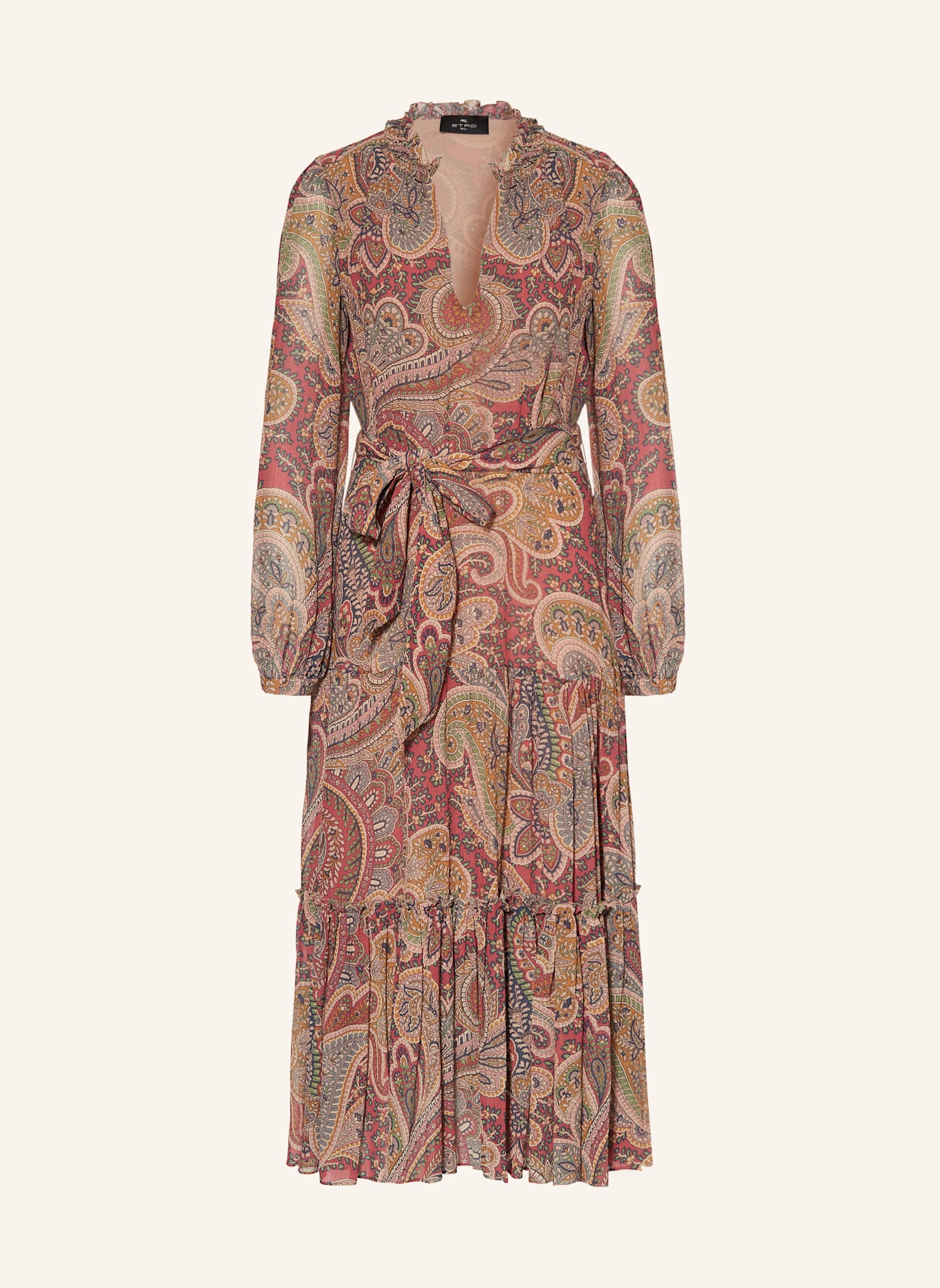 ETRO Kleid mit Rüschen: DUNKELROT / BEIGE / DUNKELGRÜN