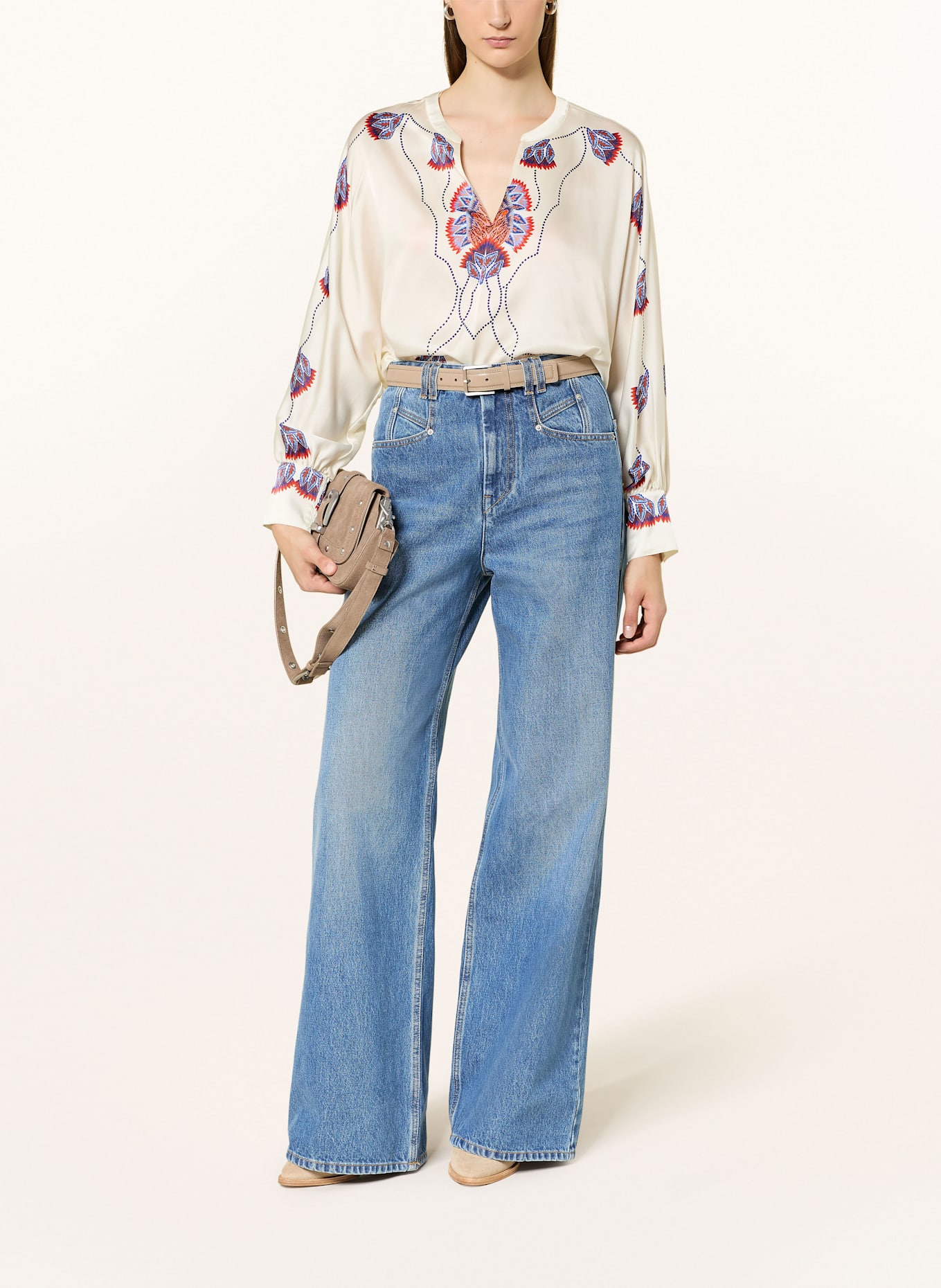 IVI collection Blusenshirt mit Seide: ECRU / ROT / BLAU