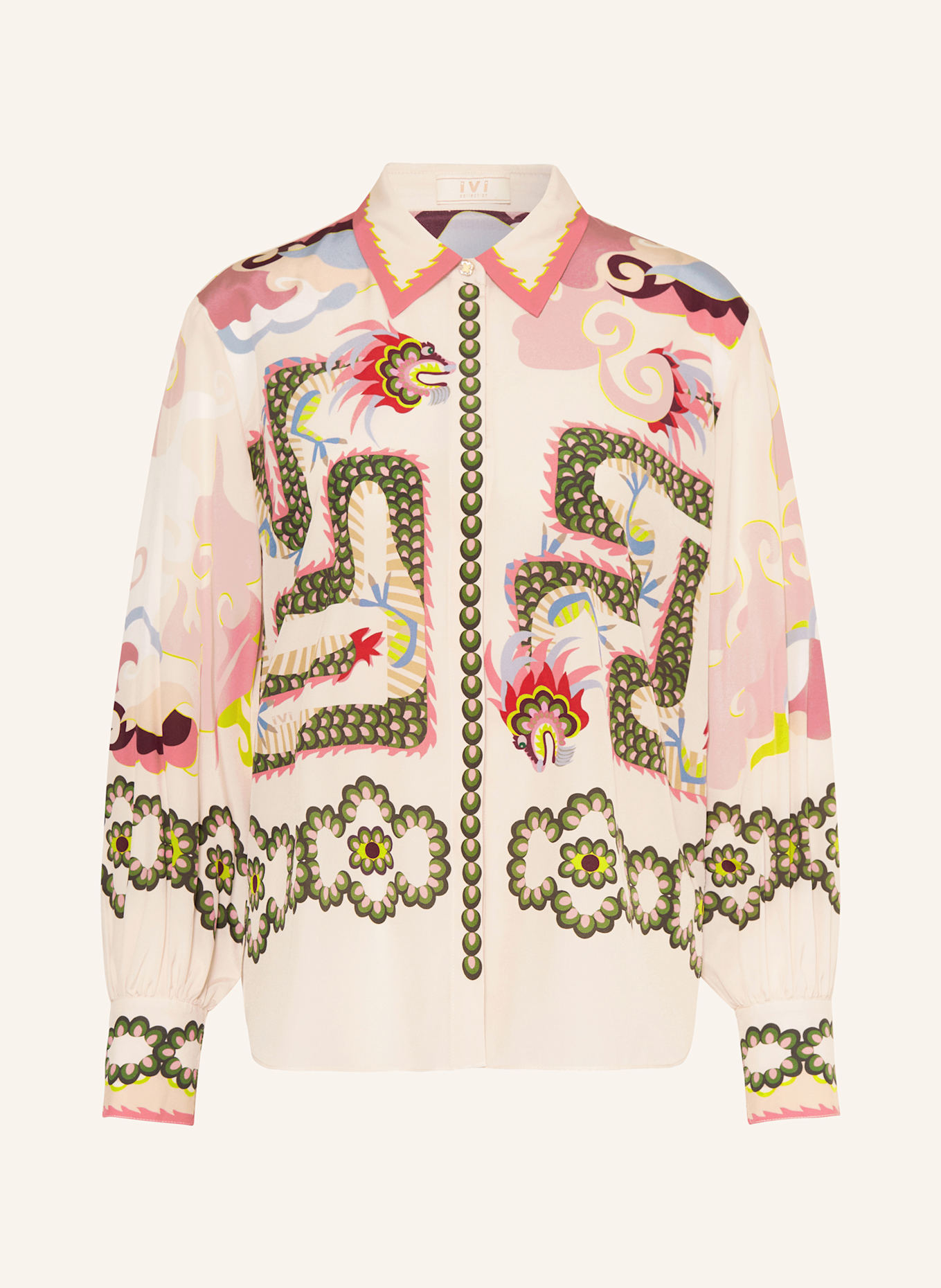 IVI collection Shirt blouse in silk: CREAM / PINK / OLIVE